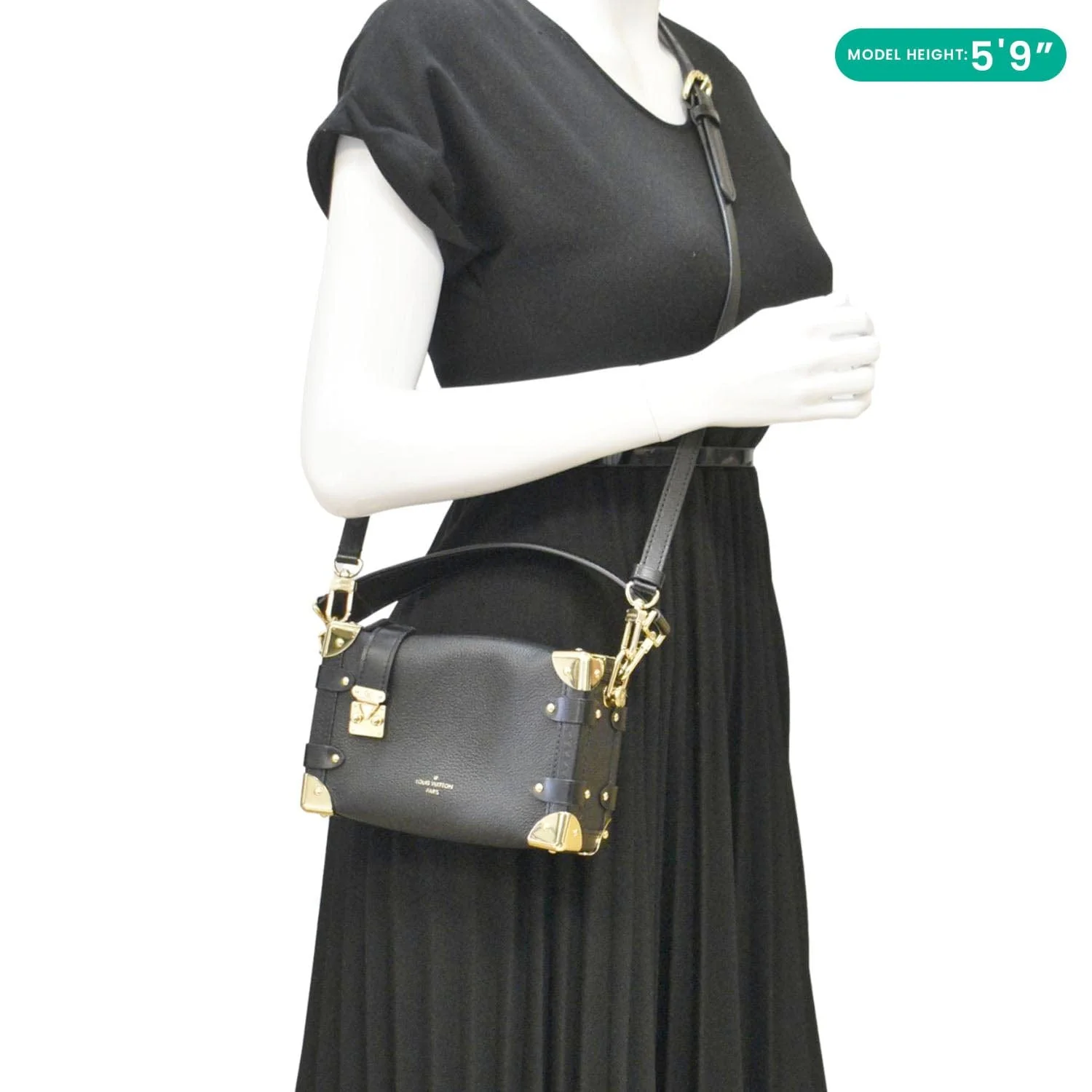 LOUIS VUITTON Side Trunk PM Grained Leather Tote Shoulder Bag Black - Image 2