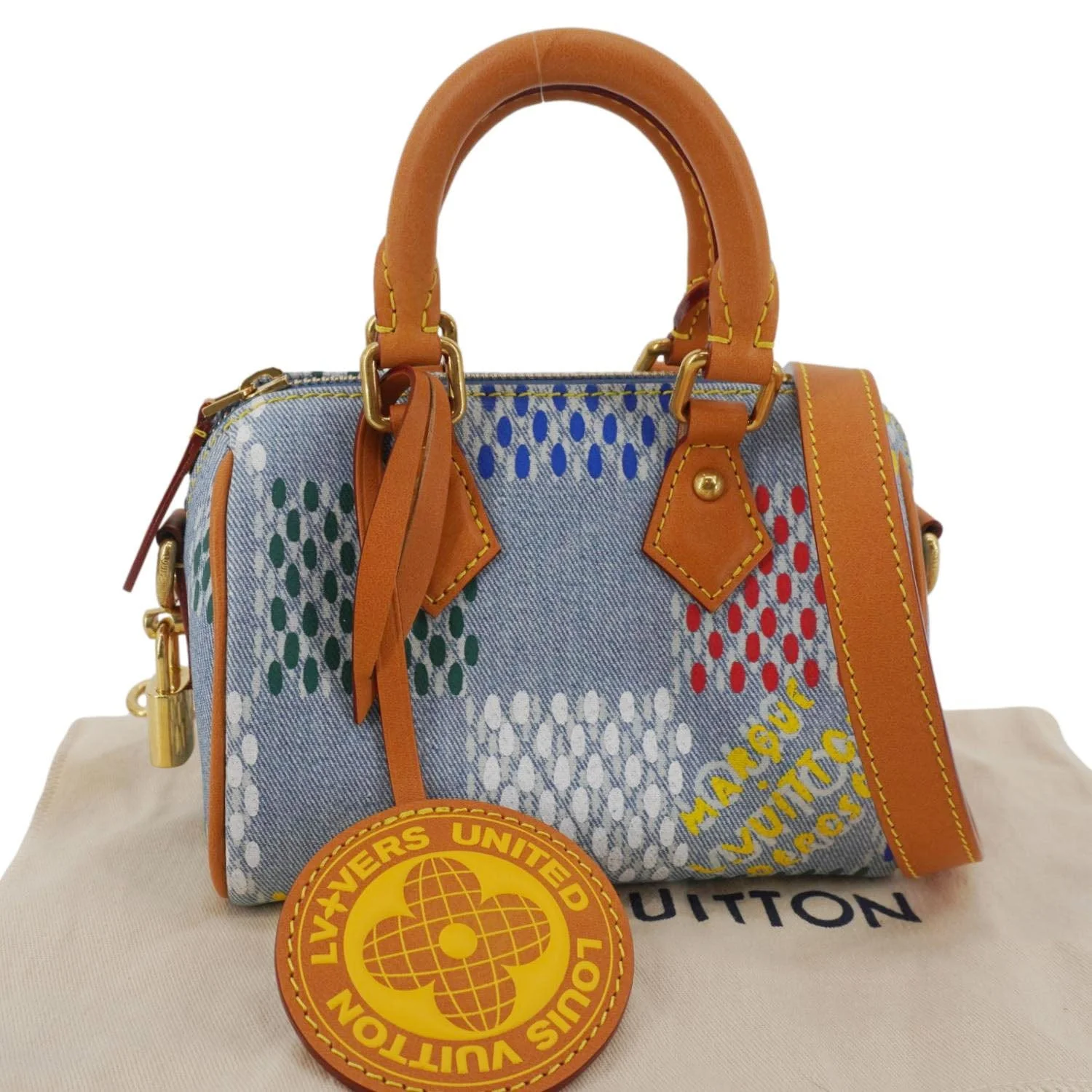 LOUIS VUITTON Speedy 18 Bandouliere LV Vers Damier Denim Crossbody Bag Multicolor - Image 3