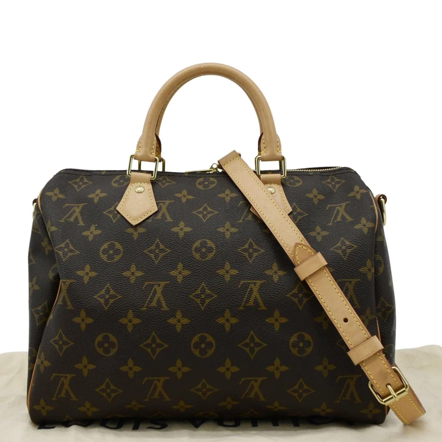 LOUIS VUITTON Speedy 30 Monogram Canvas Satchel Bag Brown - Image 3
