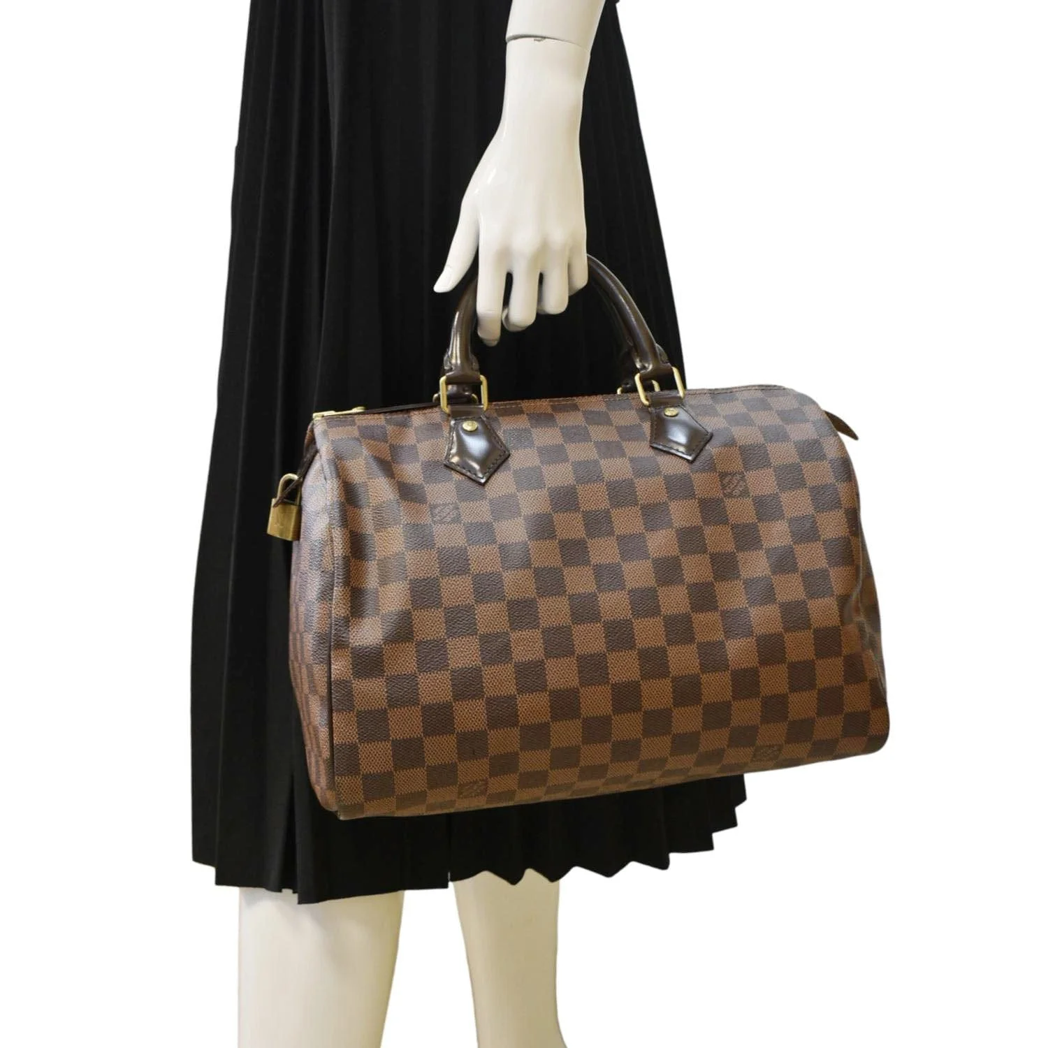 LOUIS VUITTON Speedy 30 Damier Ebene Satchel Bag Brown - Image 2