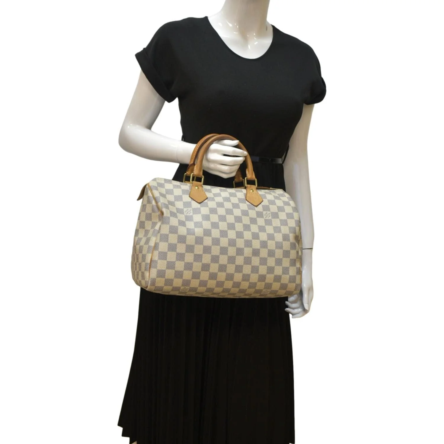 LOUIS VUITTON Speedy 30 Damier Azur Satchel Bag White - Image 2