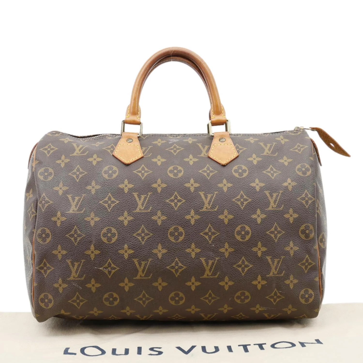 LOUIS VUITTON Speedy 35 Monogram Canvas Satchel Bag Brown - Image 3