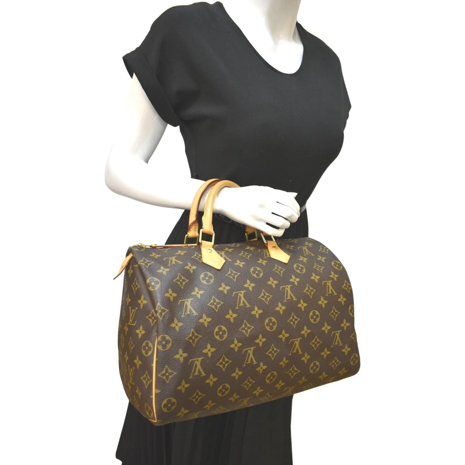LOUIS VUITTON Speedy 35 Monogram Canvas Satchel Bag Brown - Image 2