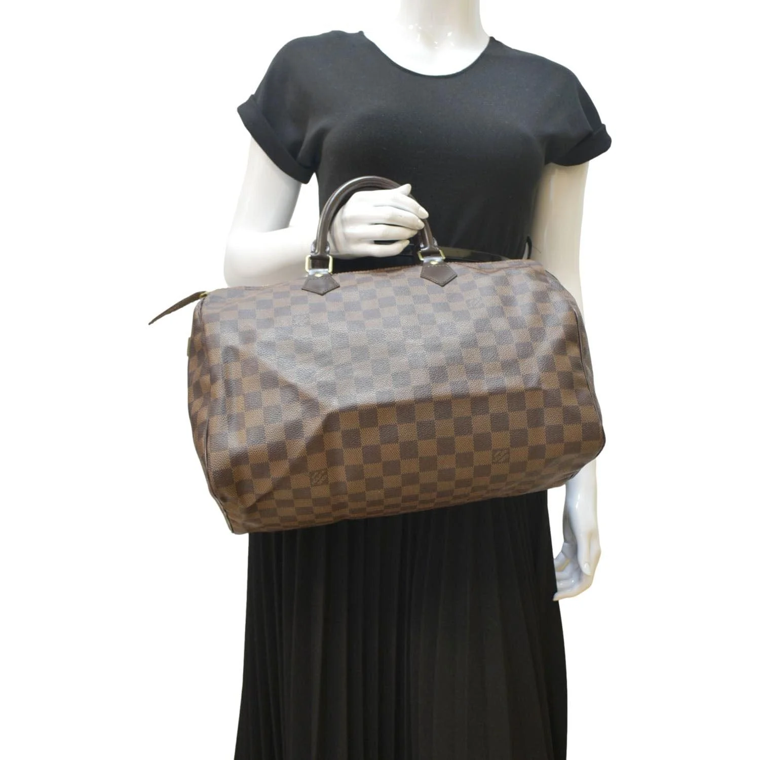 LOUIS VUITTON Speedy 35 Damier Ebene Satchel Bag Brown - Image 2