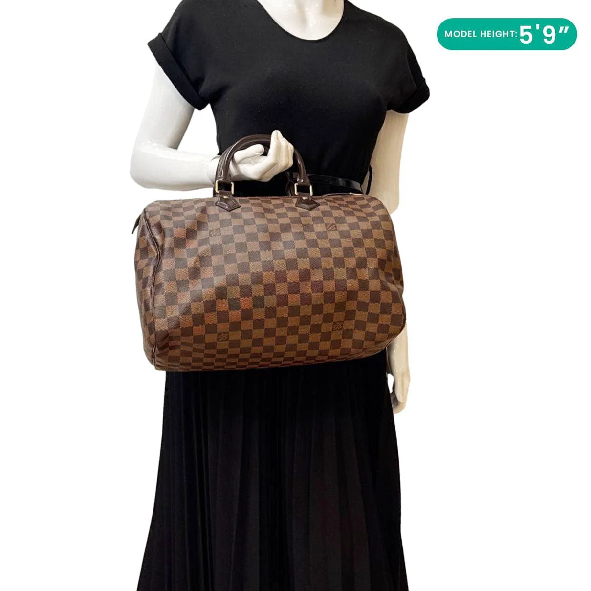 LOUIS VUITTON Speedy 35 Damier Ebene Satchel Bag Brown - Image 2