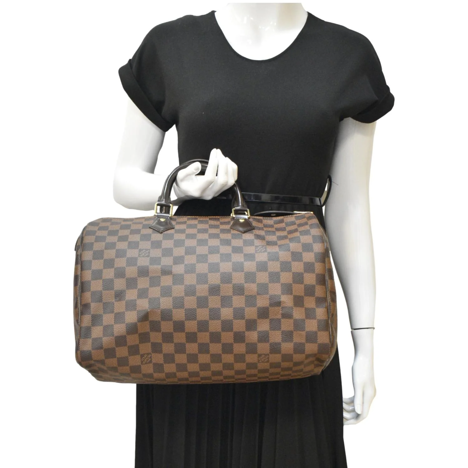LOUIS VUITTON Speedy 35 Damier Ebene Satchel Bag Brown - Image 2