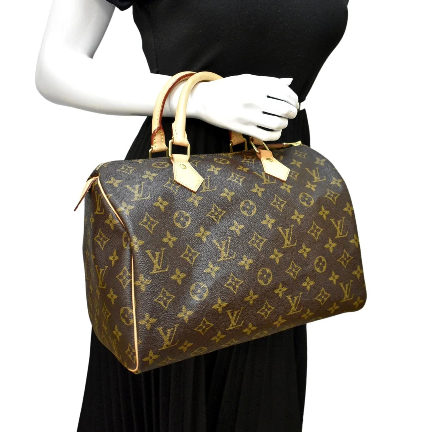 LOUIS VUITTON Speedy 30 Monogram Canvas Satchel Bag Brown - Image 2