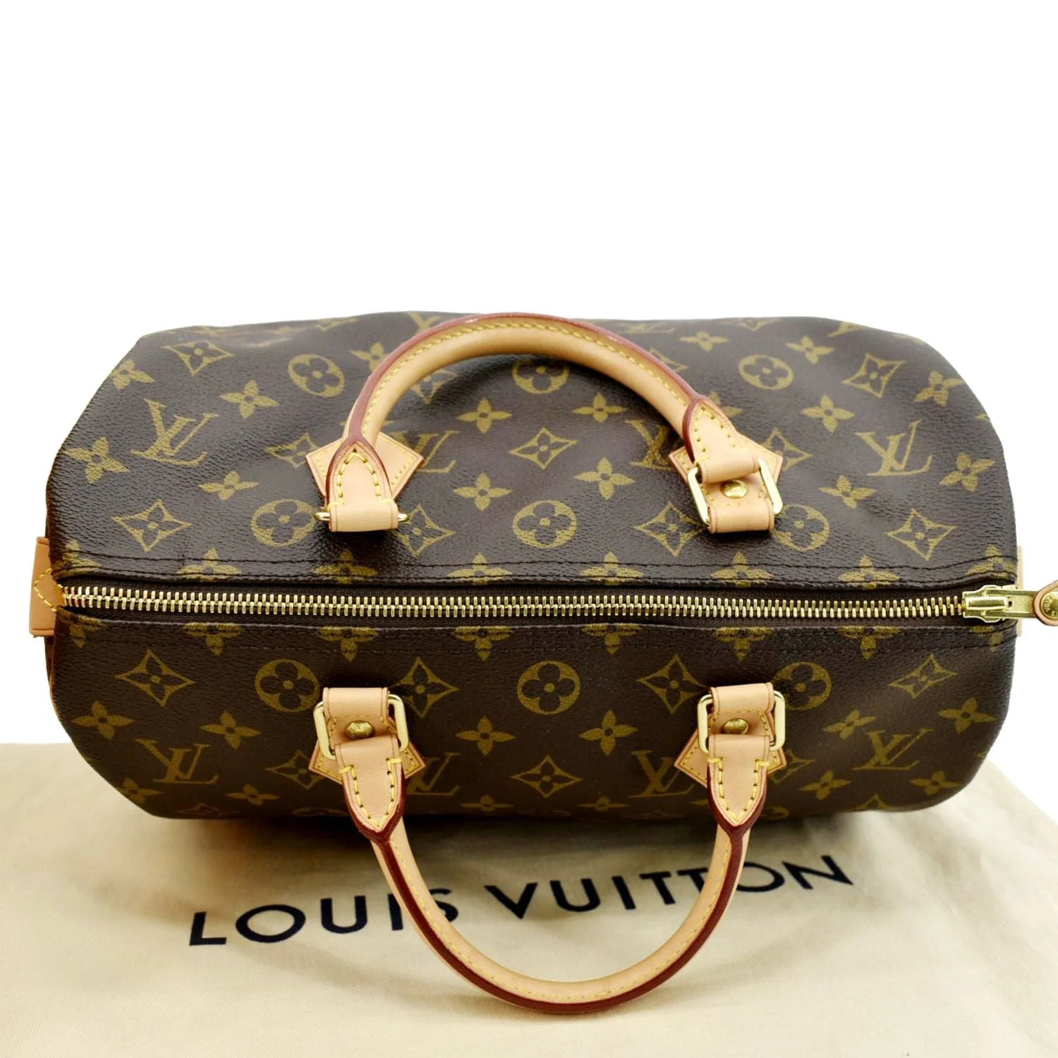 LOUIS VUITTON Speedy 30 Monogram Canvas Satchel Bag Brown - Image 4