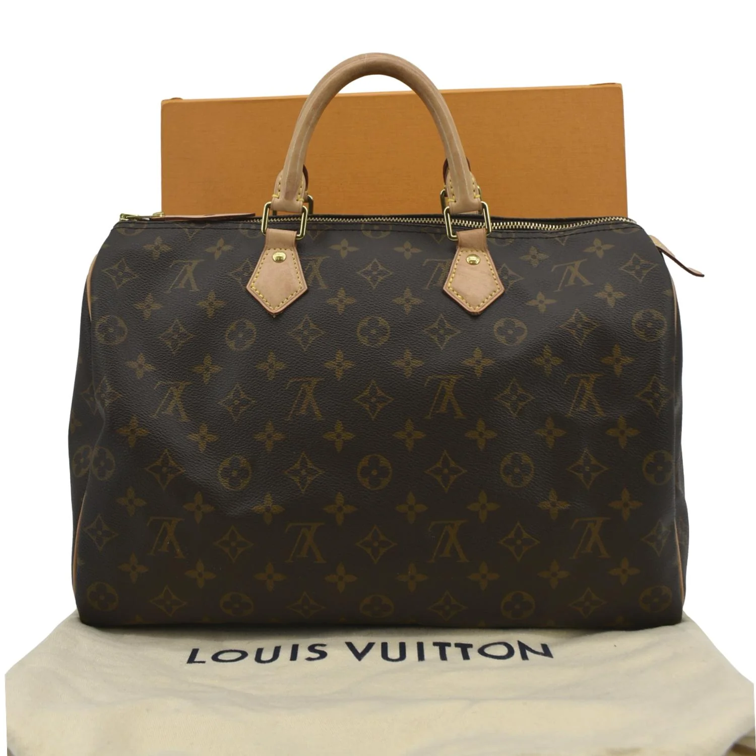 LOUIS VUITTON Speedy 35 Monogram Canvas Satchel Bag Brown - Image 3