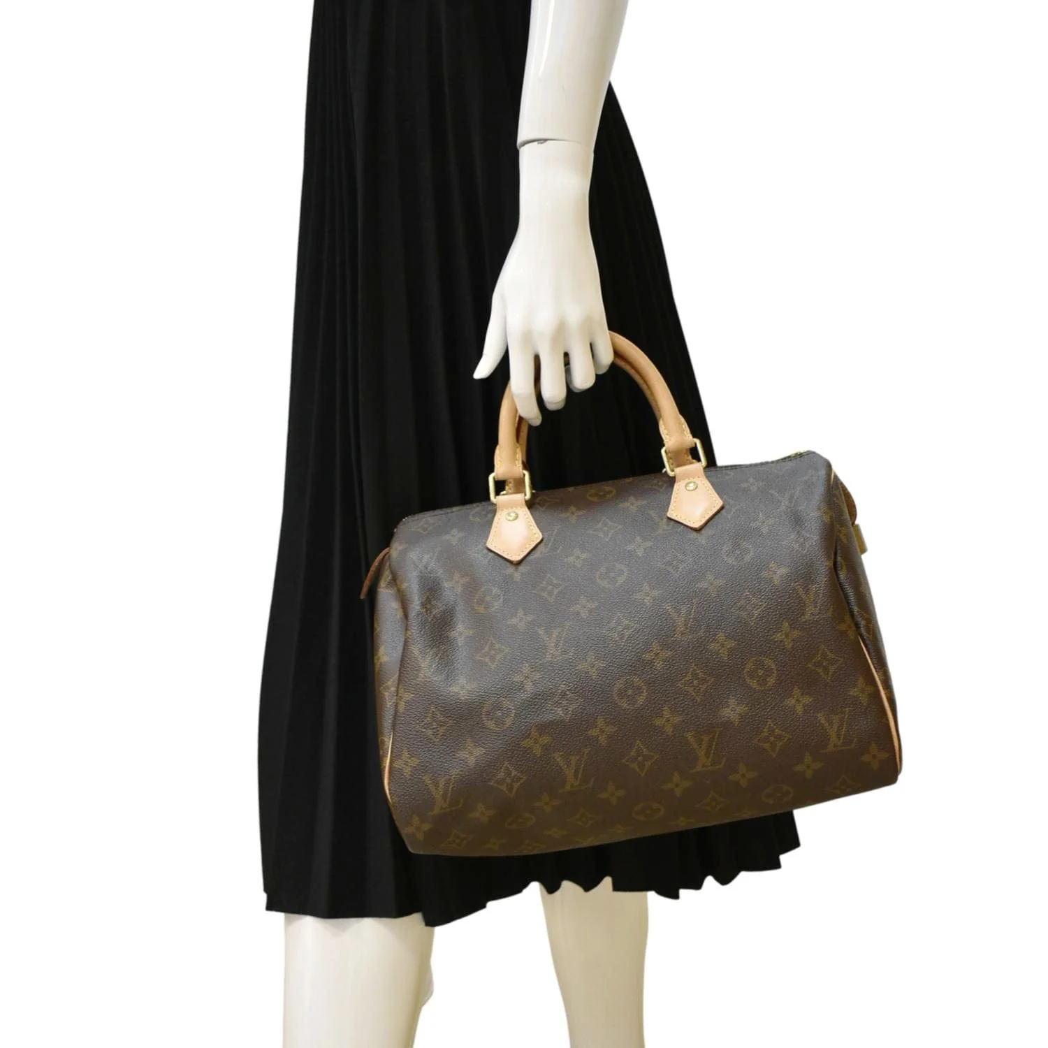 LOUIS VUITTON Speedy 30 Monogram Canvas Satchel Bag Brown - Image 2