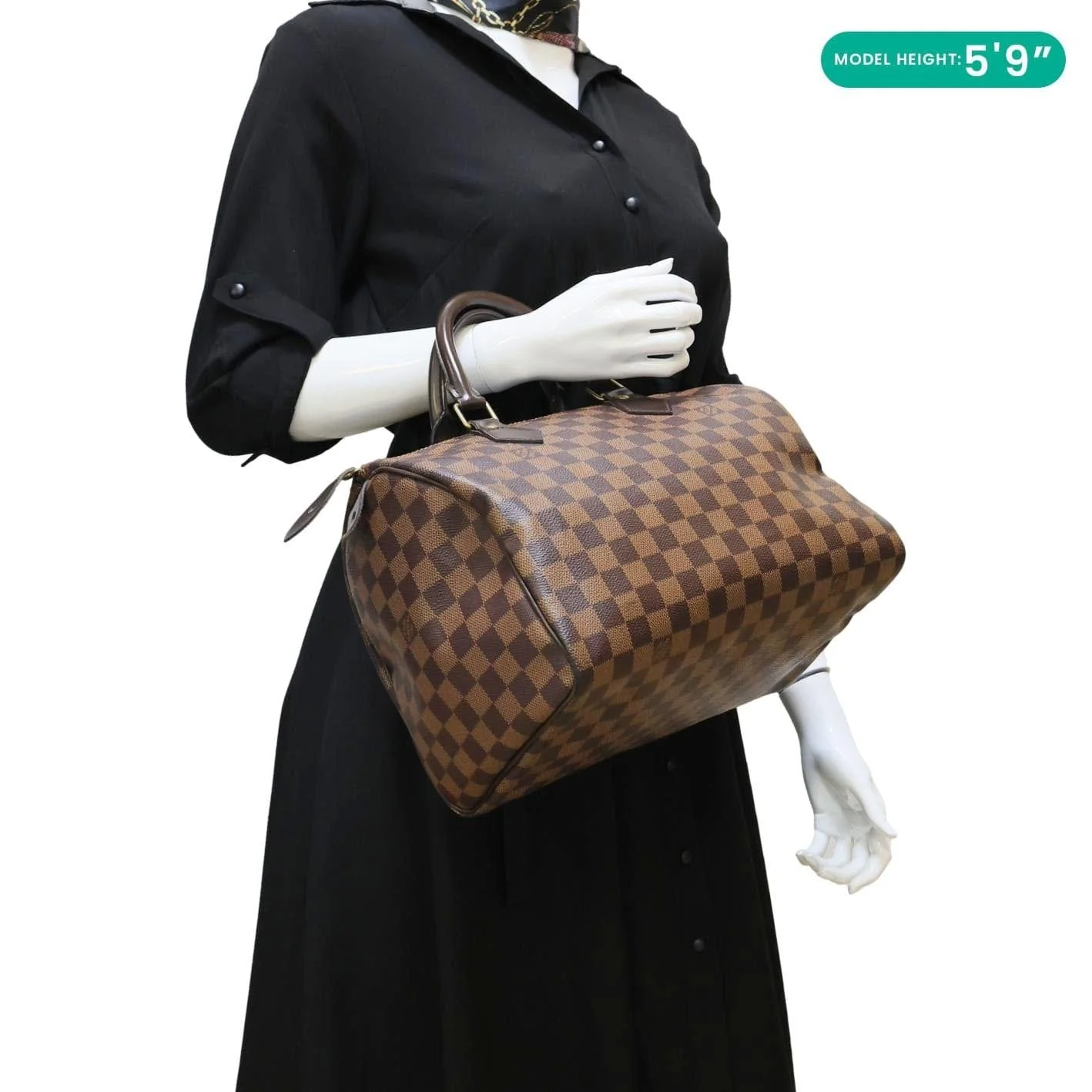 LOUIS VUITTON Speedy 30 Damier Ebene Satchel Bag Brown - Image 2