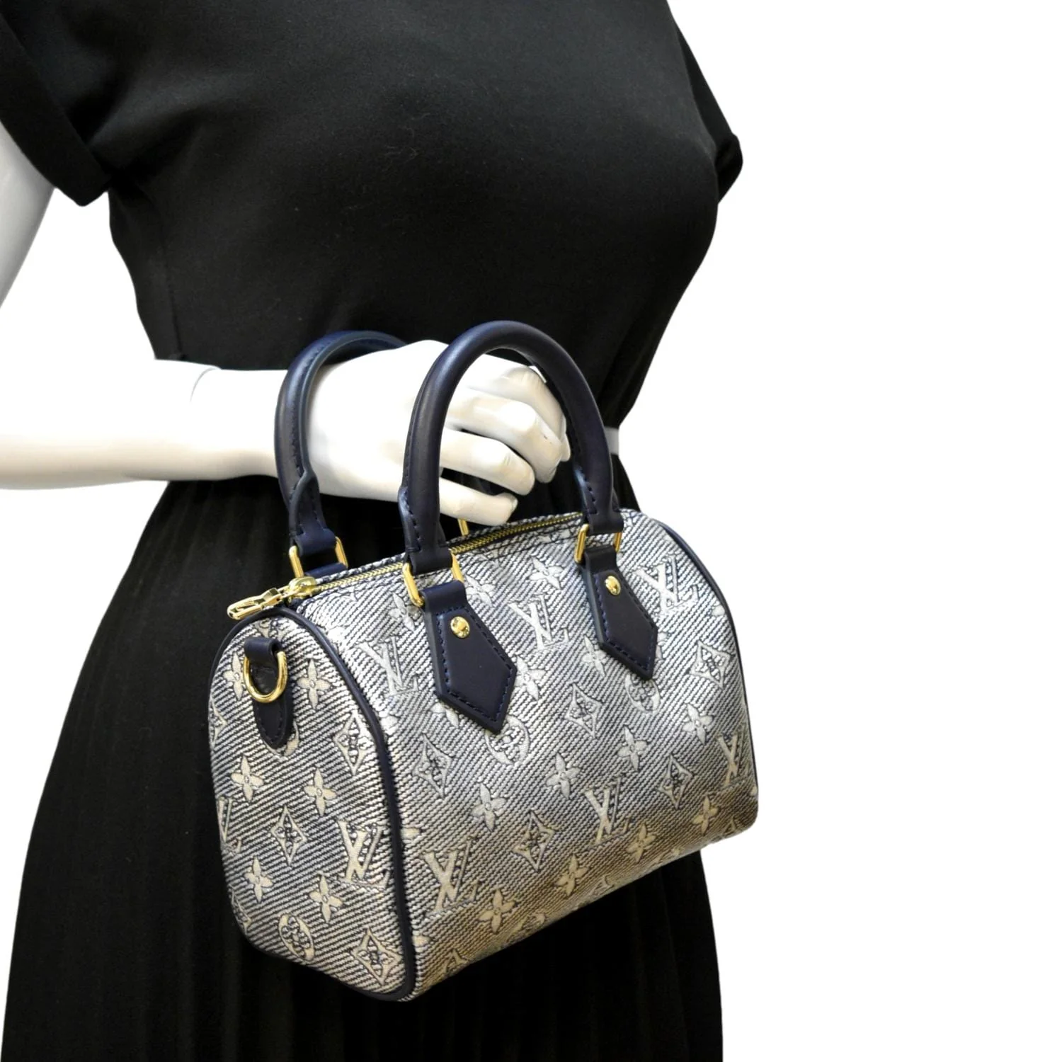 LOUIS VUITTON Speedy 20 Bandouliere Monogram Jacquard Canvas Satchel Bag Blue - Image 2