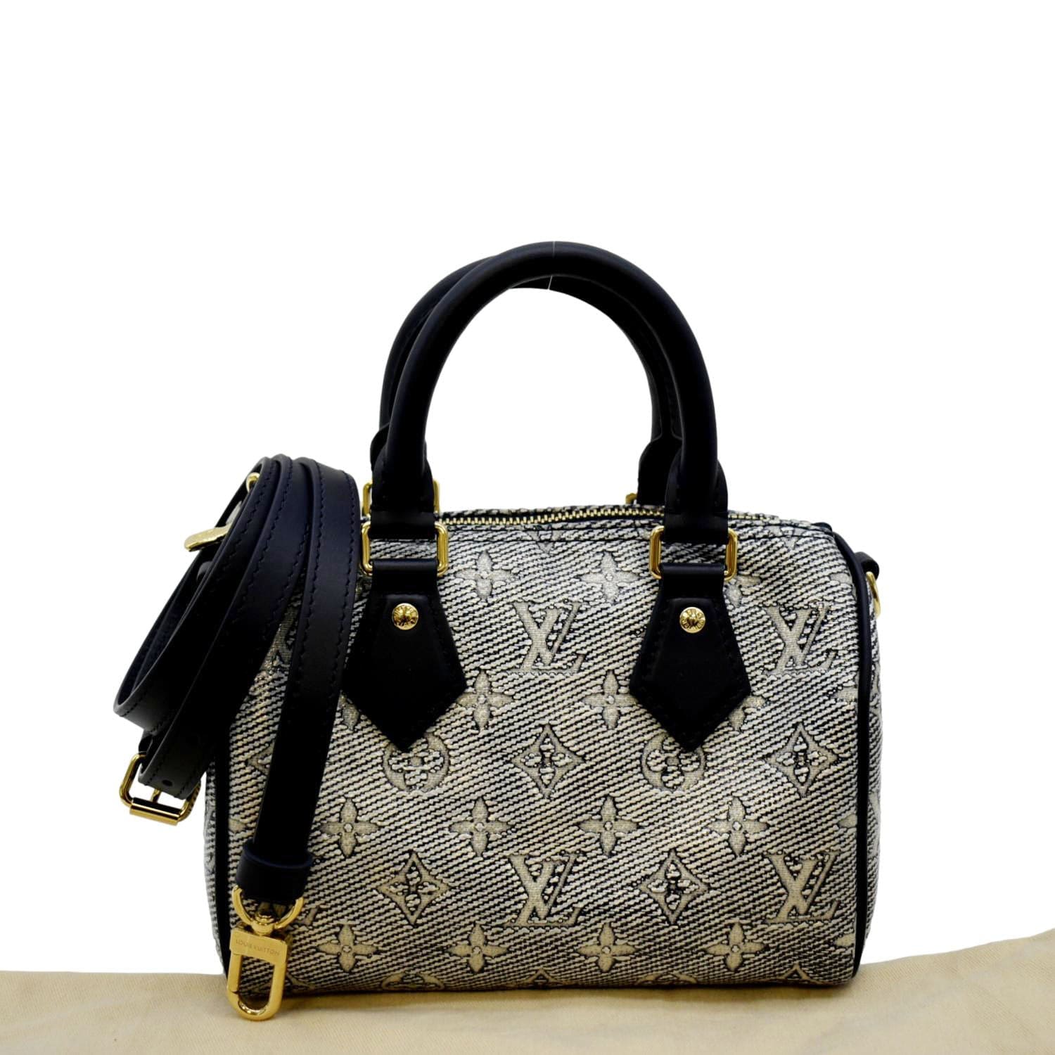 LOUIS VUITTON Speedy 20 Bandouliere Monogram Jacquard Canvas Satchel Bag Blue - Image 4