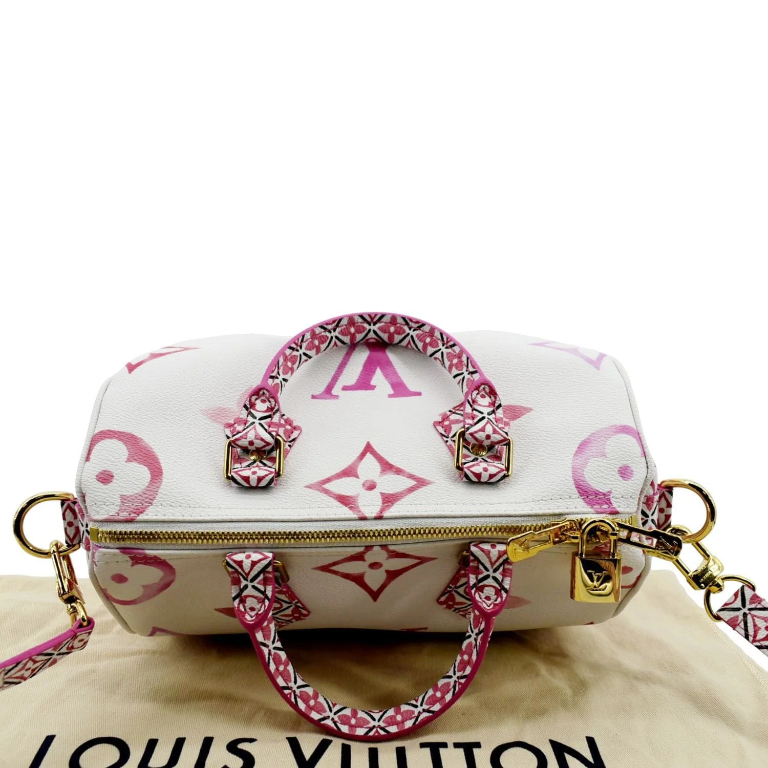 LOUIS VUITTON Speedy 25 Bandouliere Giant Monogram Canvas Shoulder Bag Pink - Image 4
