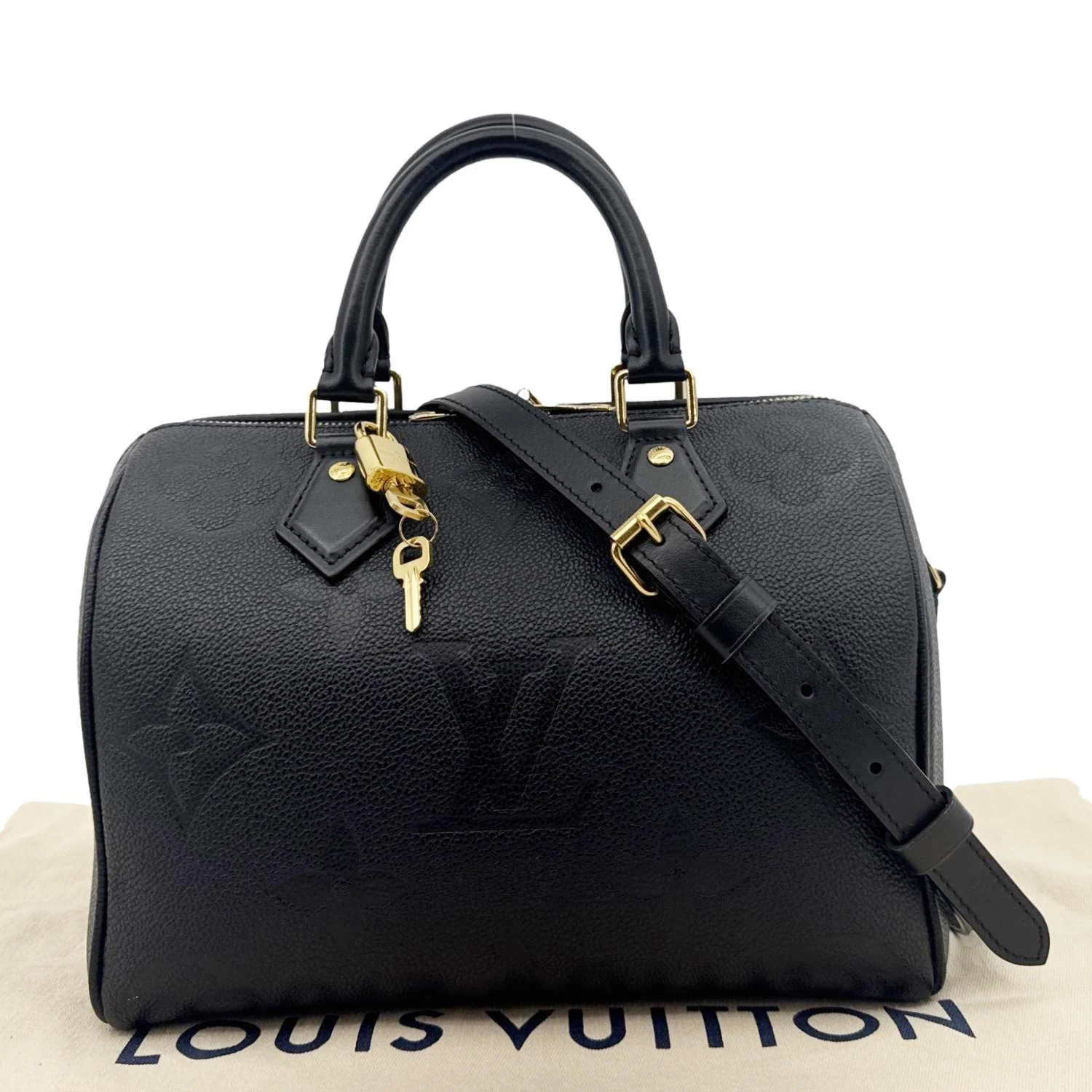 LOUIS VUITTON Speedy 25 Bandouliere Empreinte Leather Shoulder Bag Black - Image 3