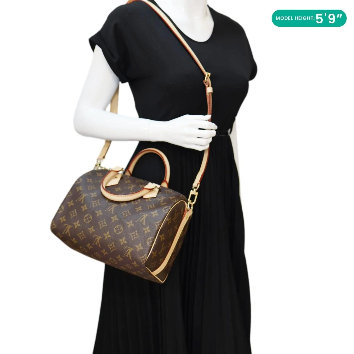 LOUIS VUITTON Speedy 25 Bandouliere Monogram Canvas Satchel Bag Brown - Image 2