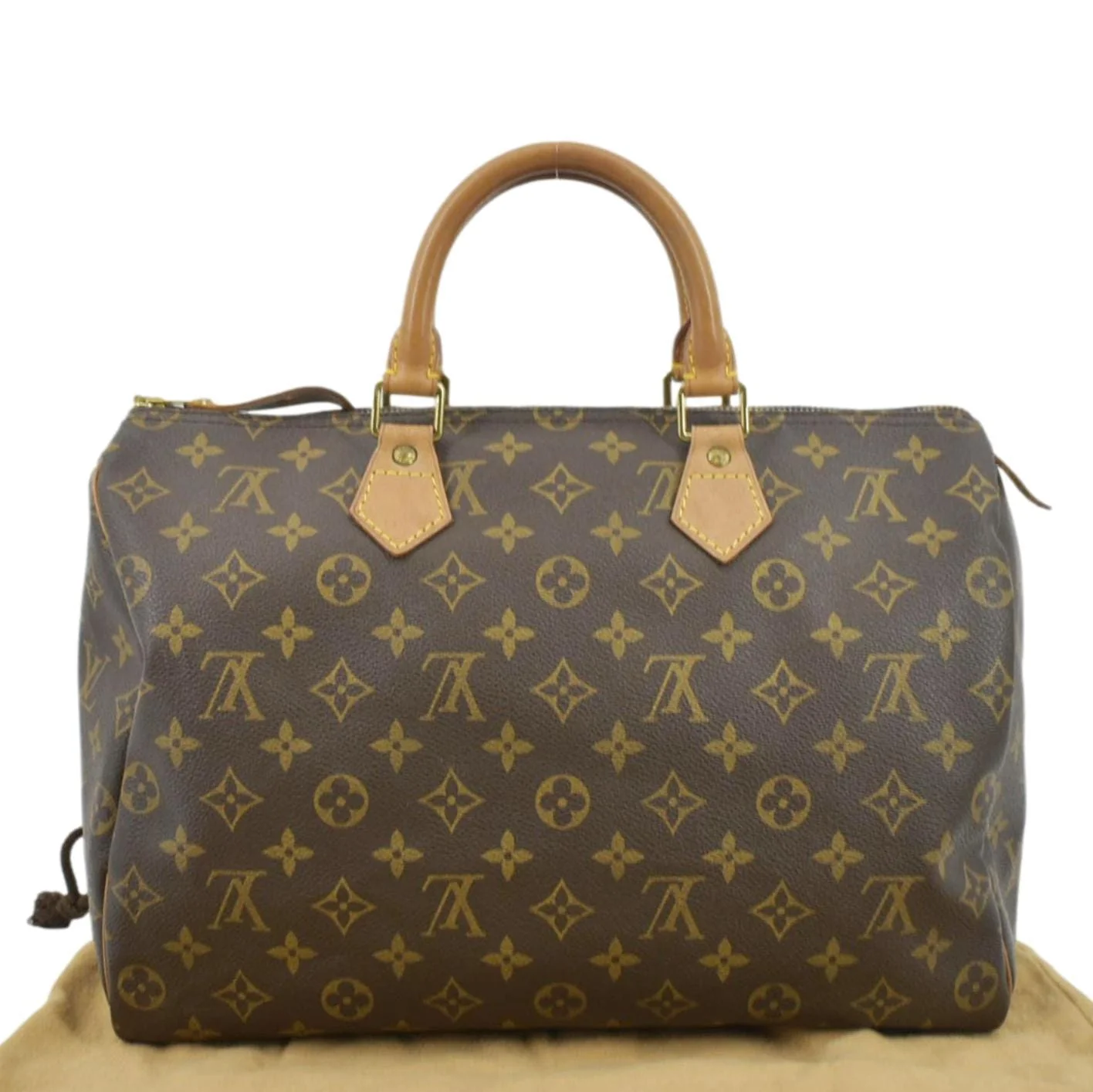 LOUIS VUITTON Speedy 35 Monogram Canvas Satchel Bag Brown - Image 3