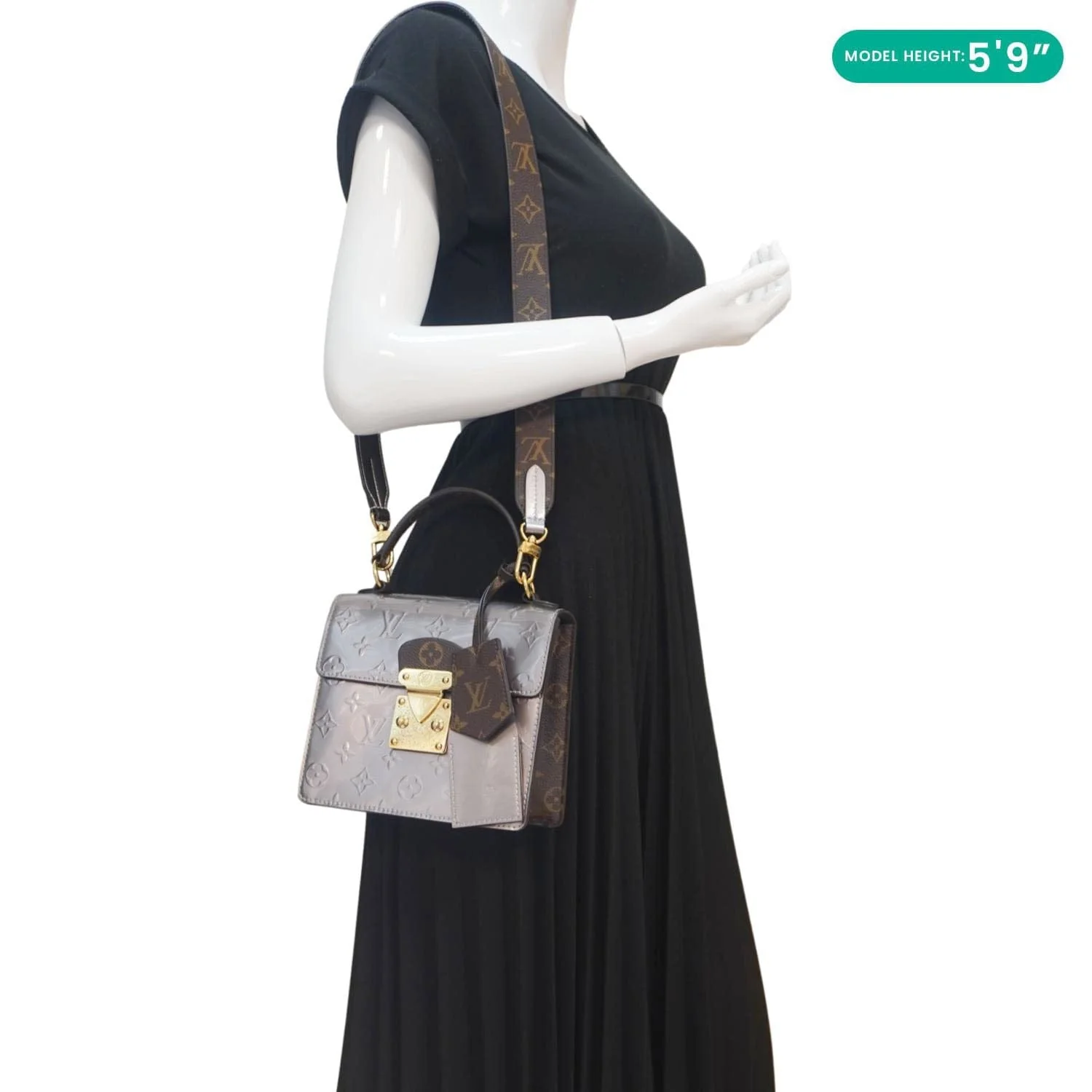 LOUIS VUITTON Spring Street NM Monogram Vernis Crossbody Bag Champagne Metallise - Image 3