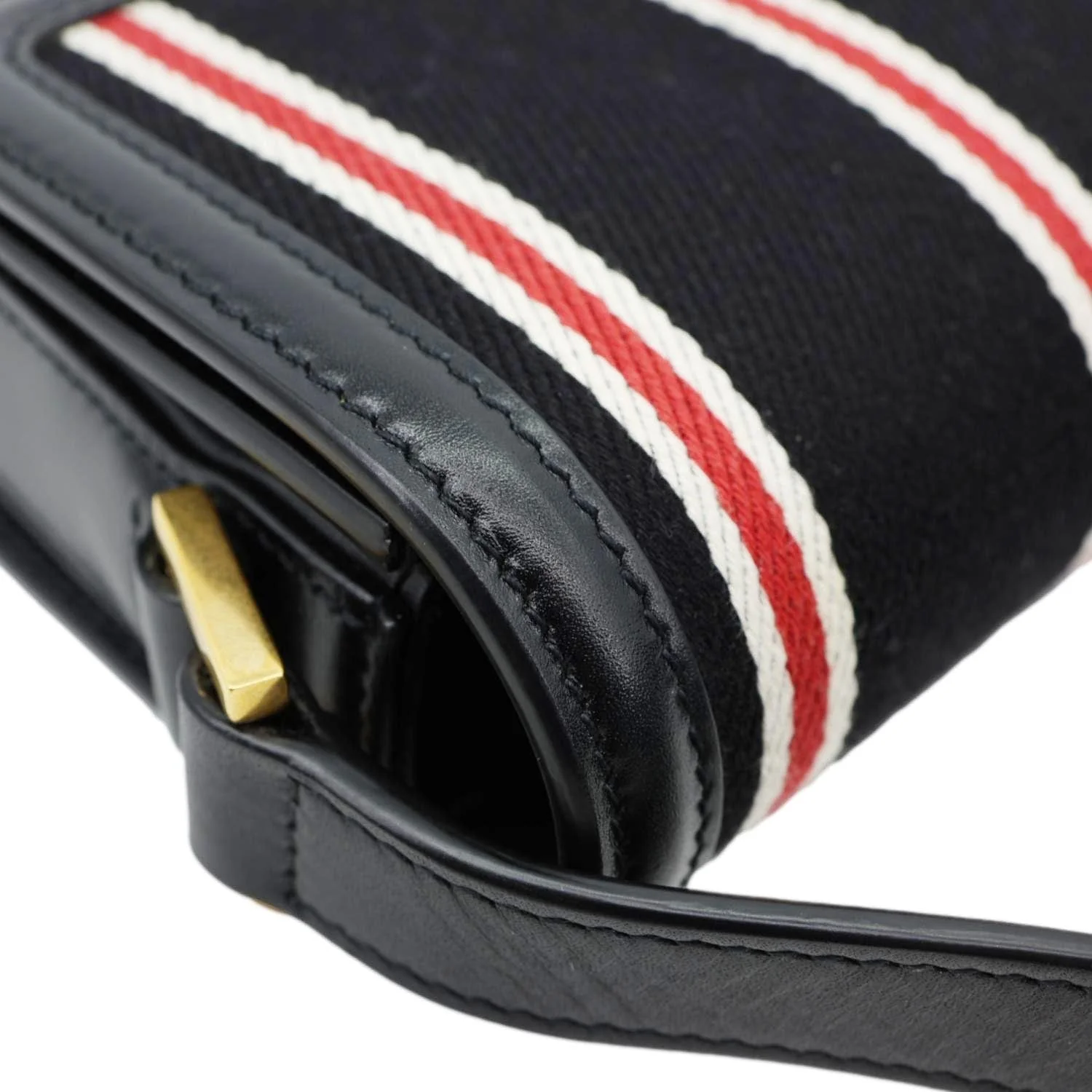 YVES SAINT LAURENT Solferino Striped Canvas Shoulder Bag Black - Image 6