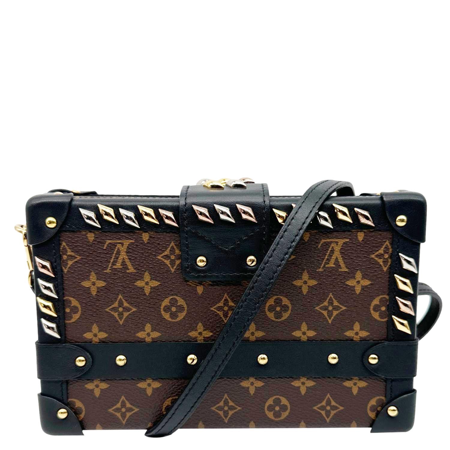 LOUIS VUITTON Studded Petite Malle Monogram Canvas Shoulder Bag Brown - Image 3