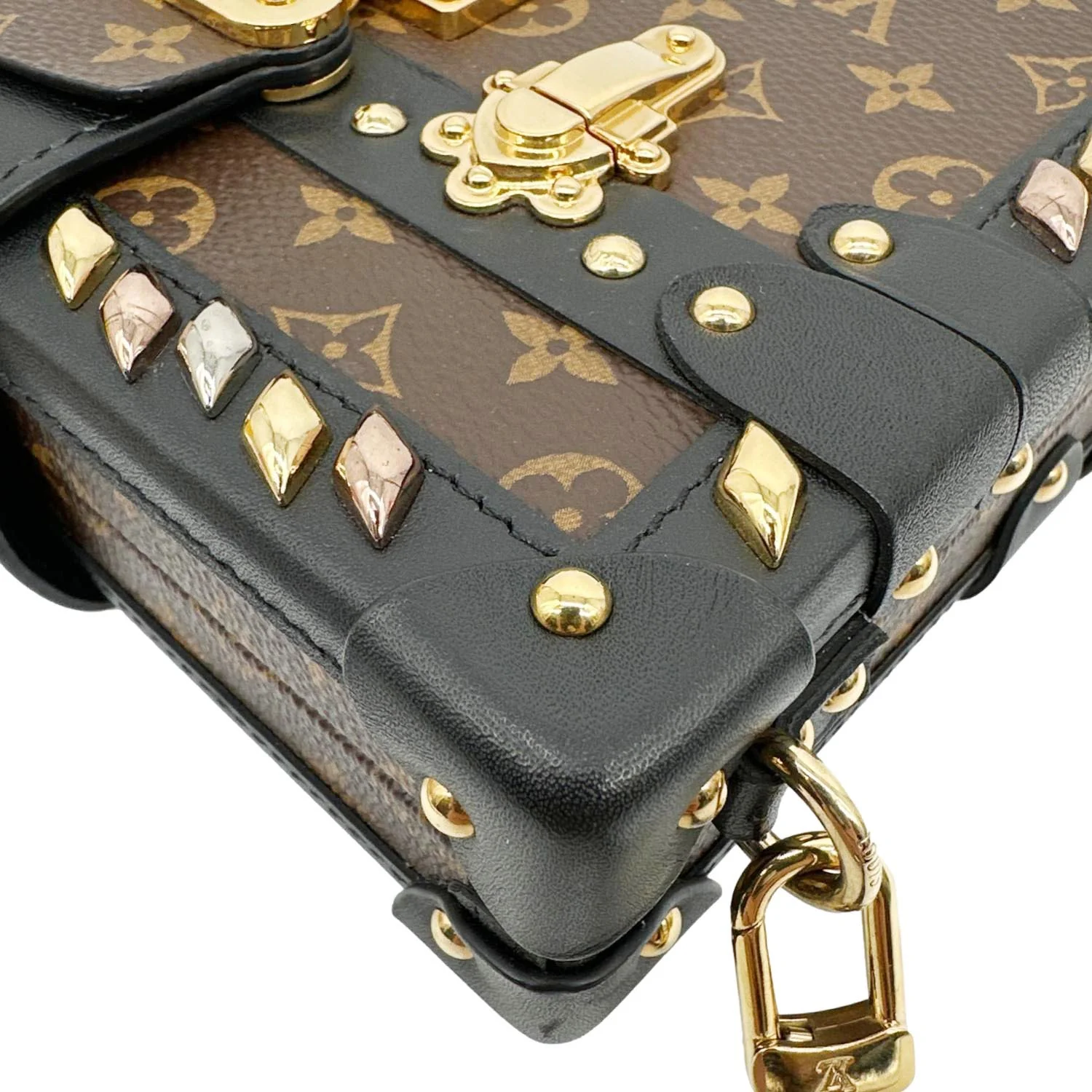 LOUIS VUITTON Studded Petite Malle Monogram Canvas Shoulder Bag Brown - Image 5