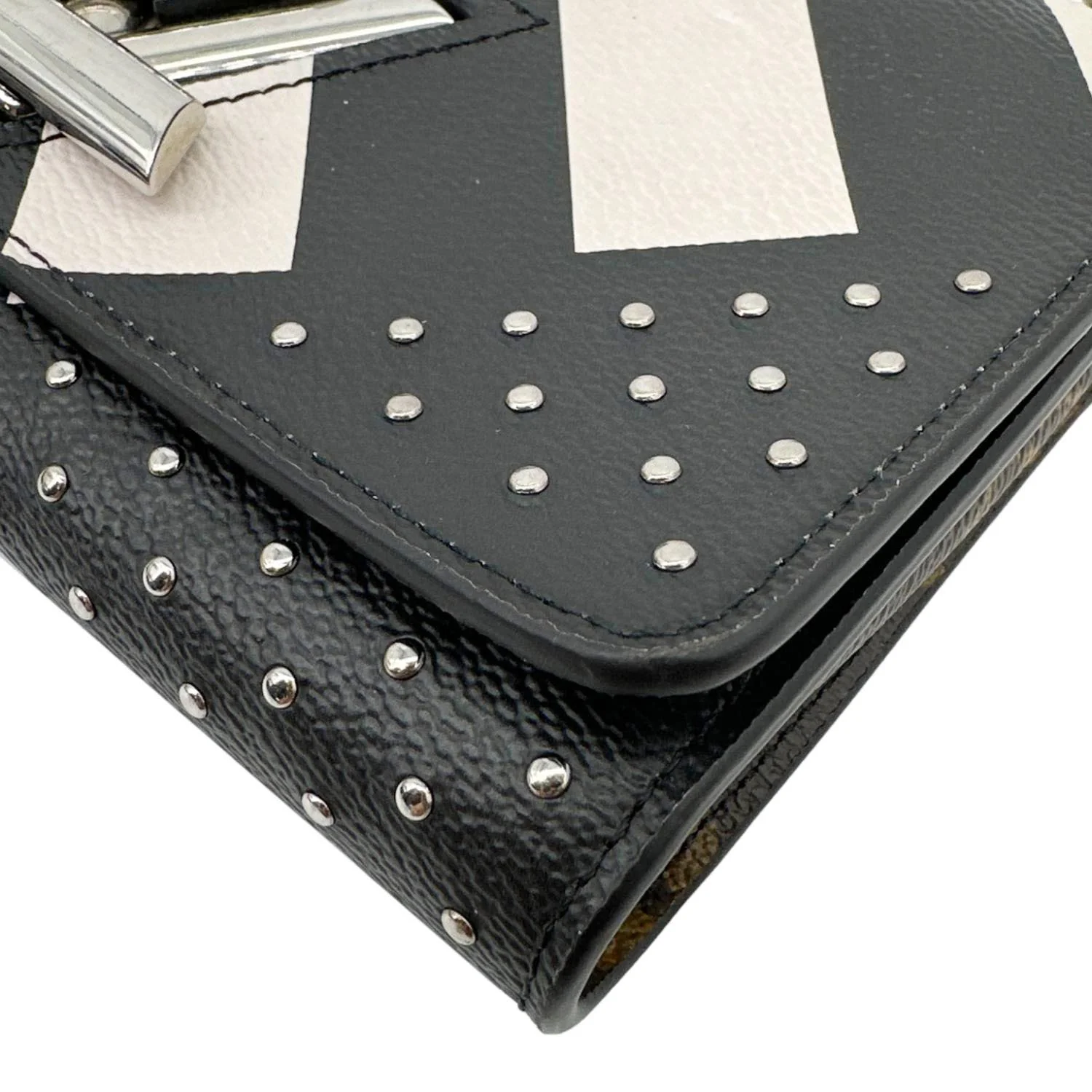 LOUIS VUITTON Twist Studded Calfskin Monogram Canvas Chain Crossbody Bag Black - Image 8