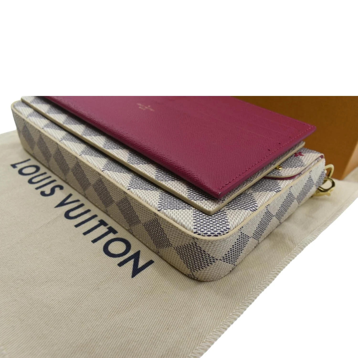 LOUIS VUITTON Studded Pochette Felicie Damier Azur Crossbody Bag White - Image 8