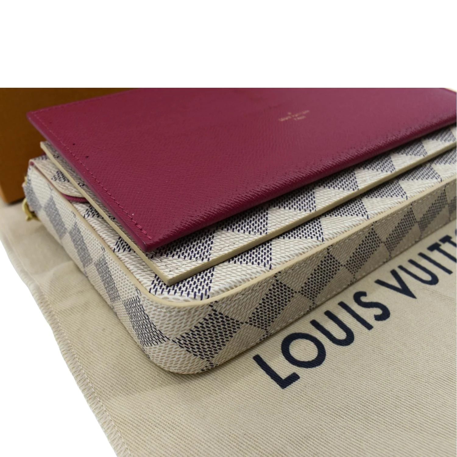 LOUIS VUITTON Studded Pochette Felicie Damier Azur Crossbody Bag White - Image 9