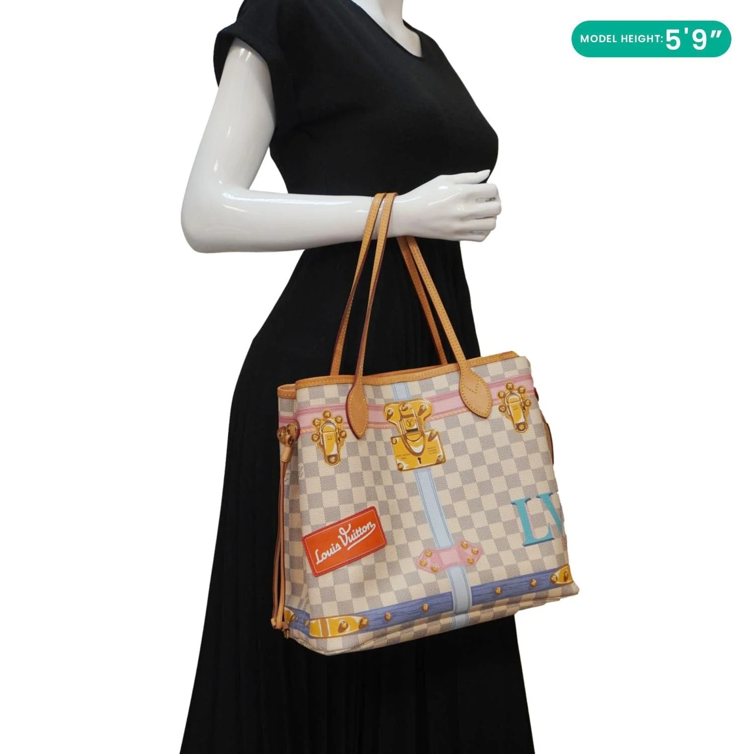 LOUIS VUITTON Neverfull Summer Trunk Damier Azur Shoulder Bag White - Image 2