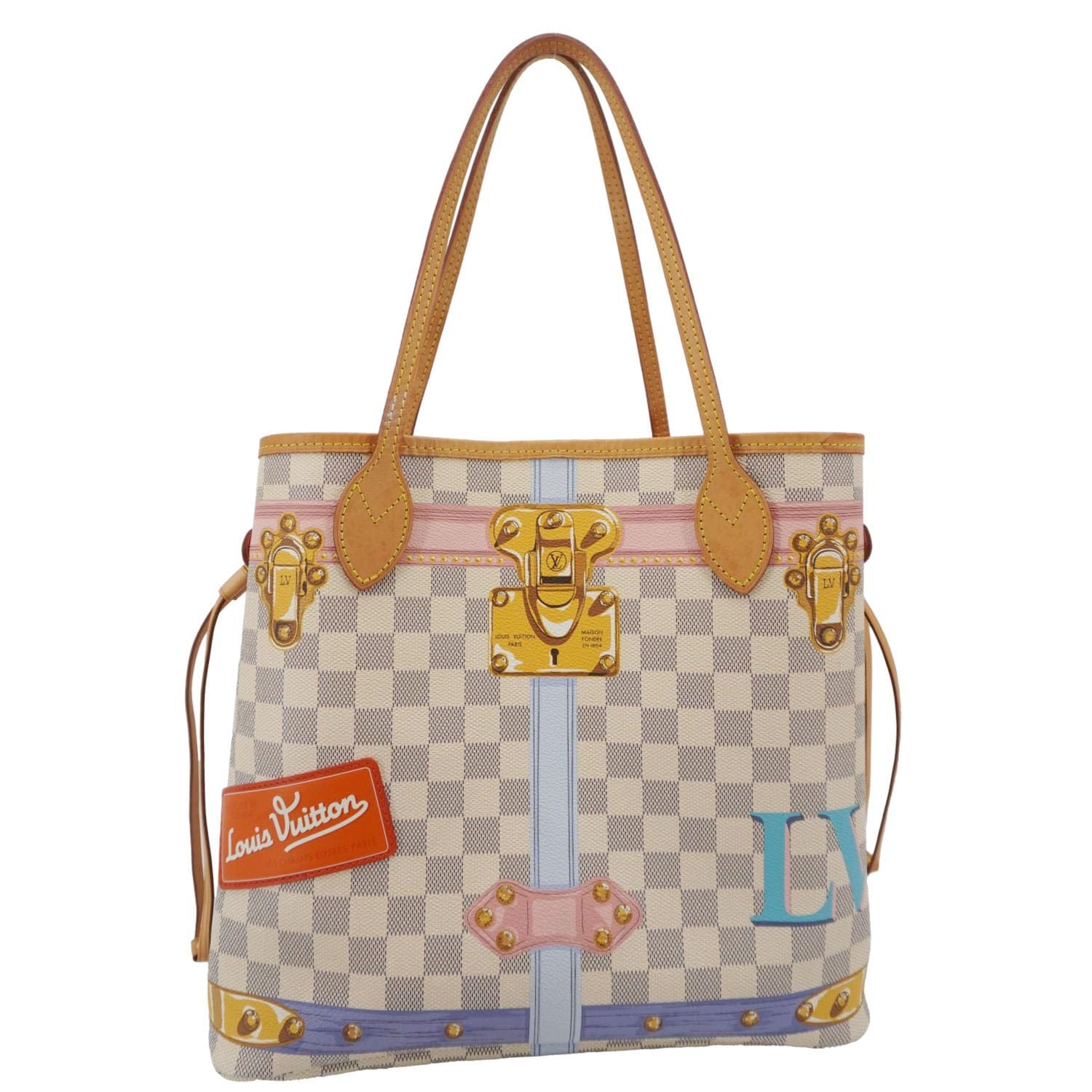 LOUIS VUITTON Neverfull Summer Trunk Damier Azur Shoulder Bag White - Image 3