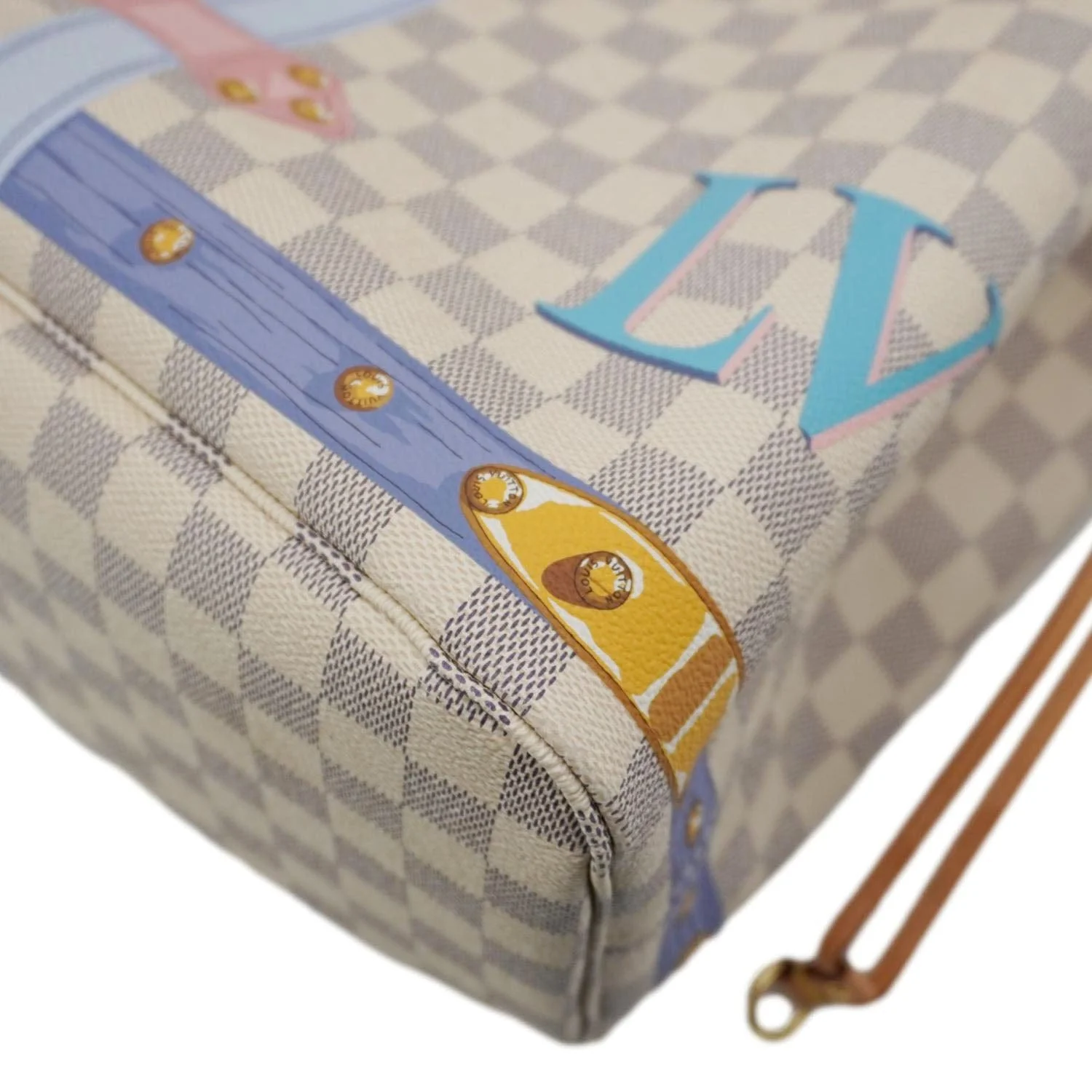 LOUIS VUITTON Neverfull Summer Trunk Damier Azur Shoulder Bag White - Image 9