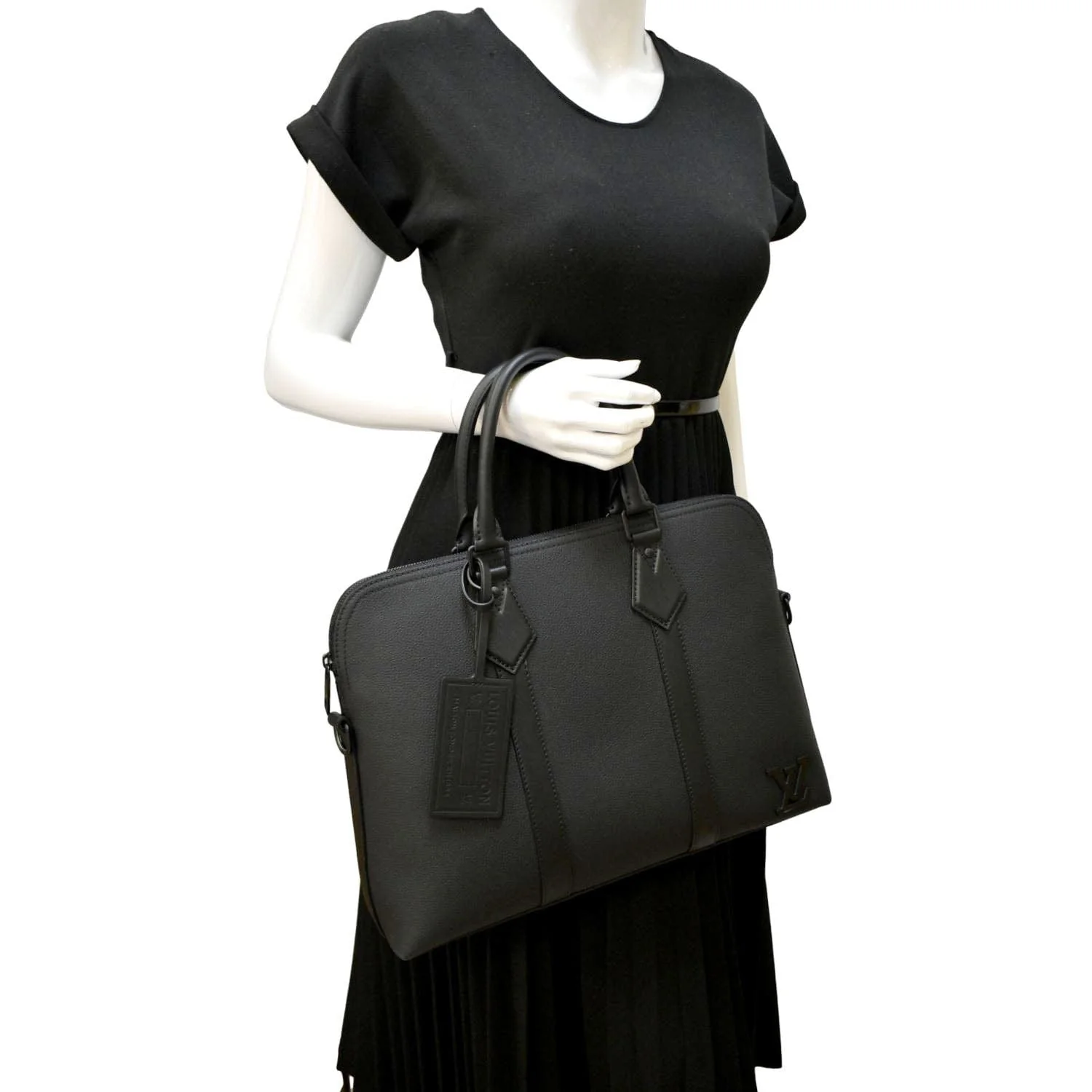 LOUIS VUITTON Takeoff Aerogram Grained Calf Leather Briefcase Black - Image 2