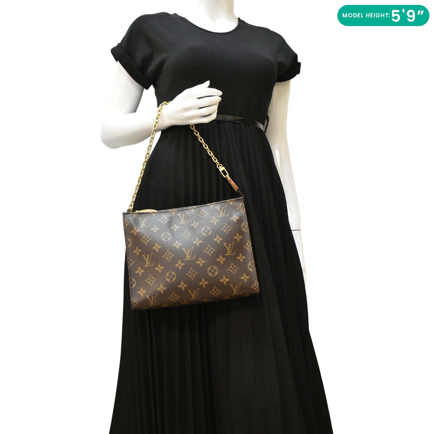 LOUIS VUITTON Toiletry Pouch On Chain Monogram Canvas Clutch Brown - Image 2