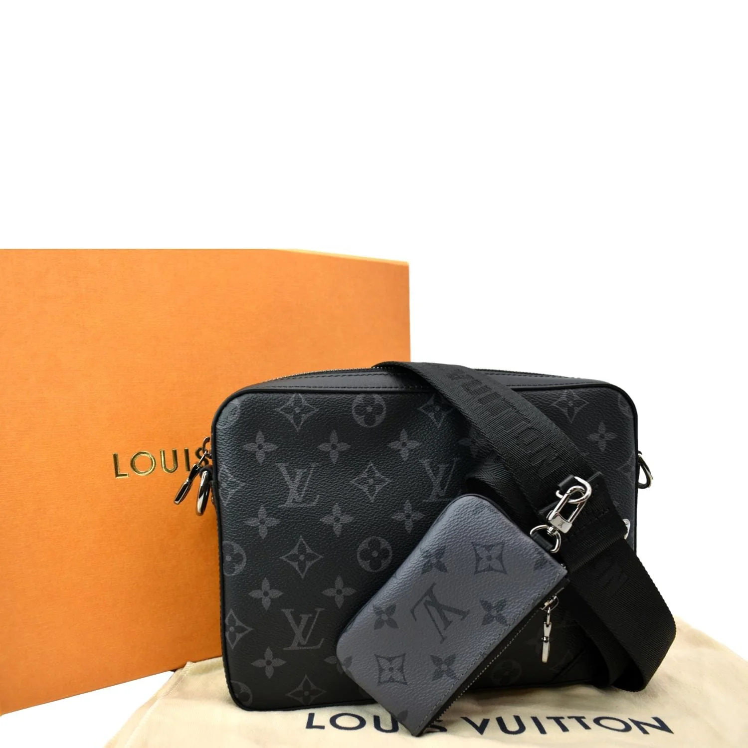 LOUIS VUITTON Trio Monogram Eclipse Messenger Bag Grey - Image 3