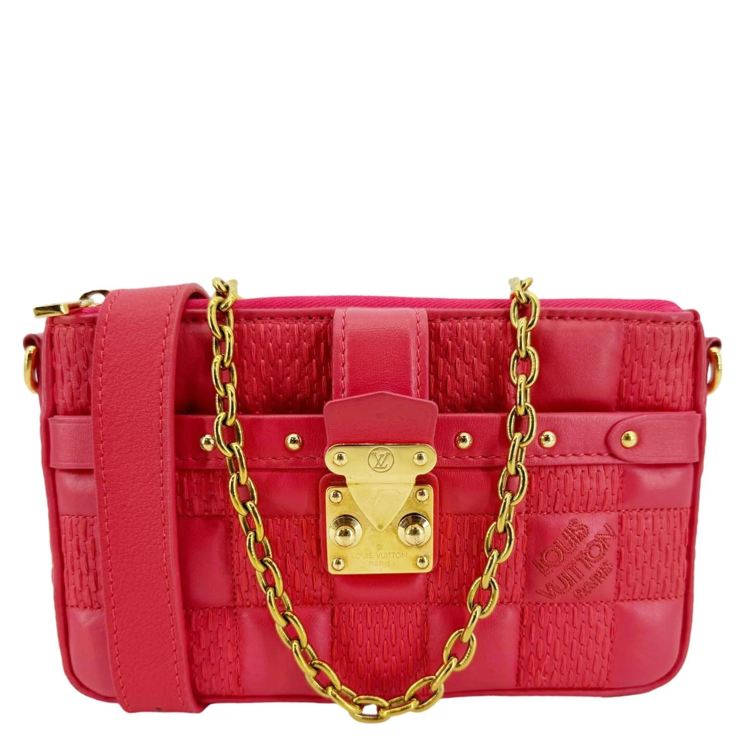 LOUIS VUITTON Troca PM Damier Lambskin Leather Shoulder Bag Pink