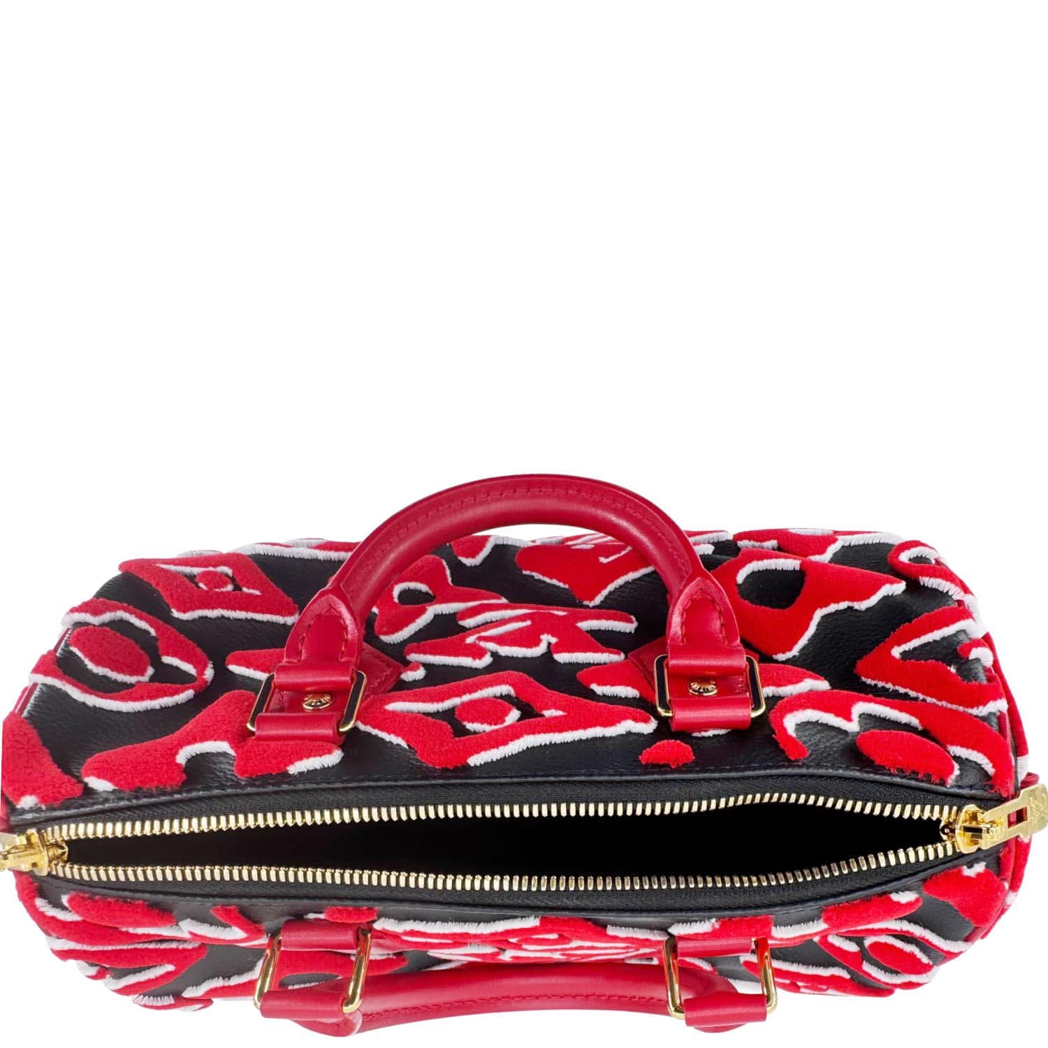 LOUIS VUITTON X UF Speedy Bandouliere 25 Tufted Monogram Satchel Bag Red - Image 11