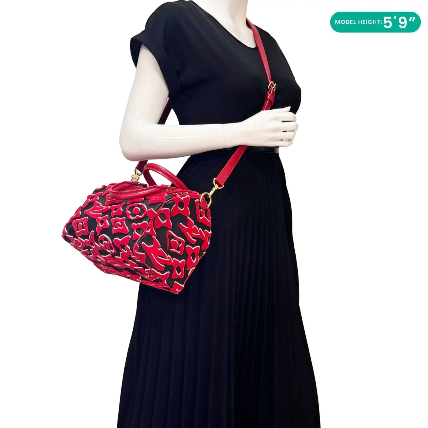 LOUIS VUITTON X UF Speedy Bandouliere 25 Tufted Monogram Satchel Bag Red - Image 2