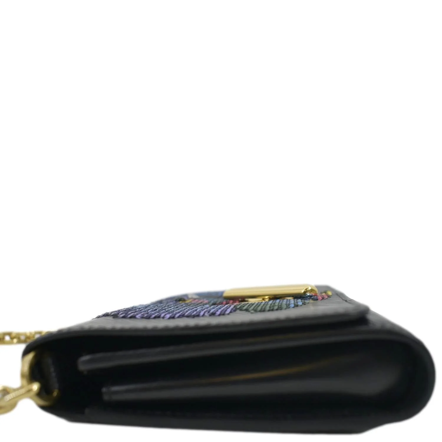 LOUIS VUITTON Twist Sequin Bird Epi Leather Chain Clutch Black - Image 9