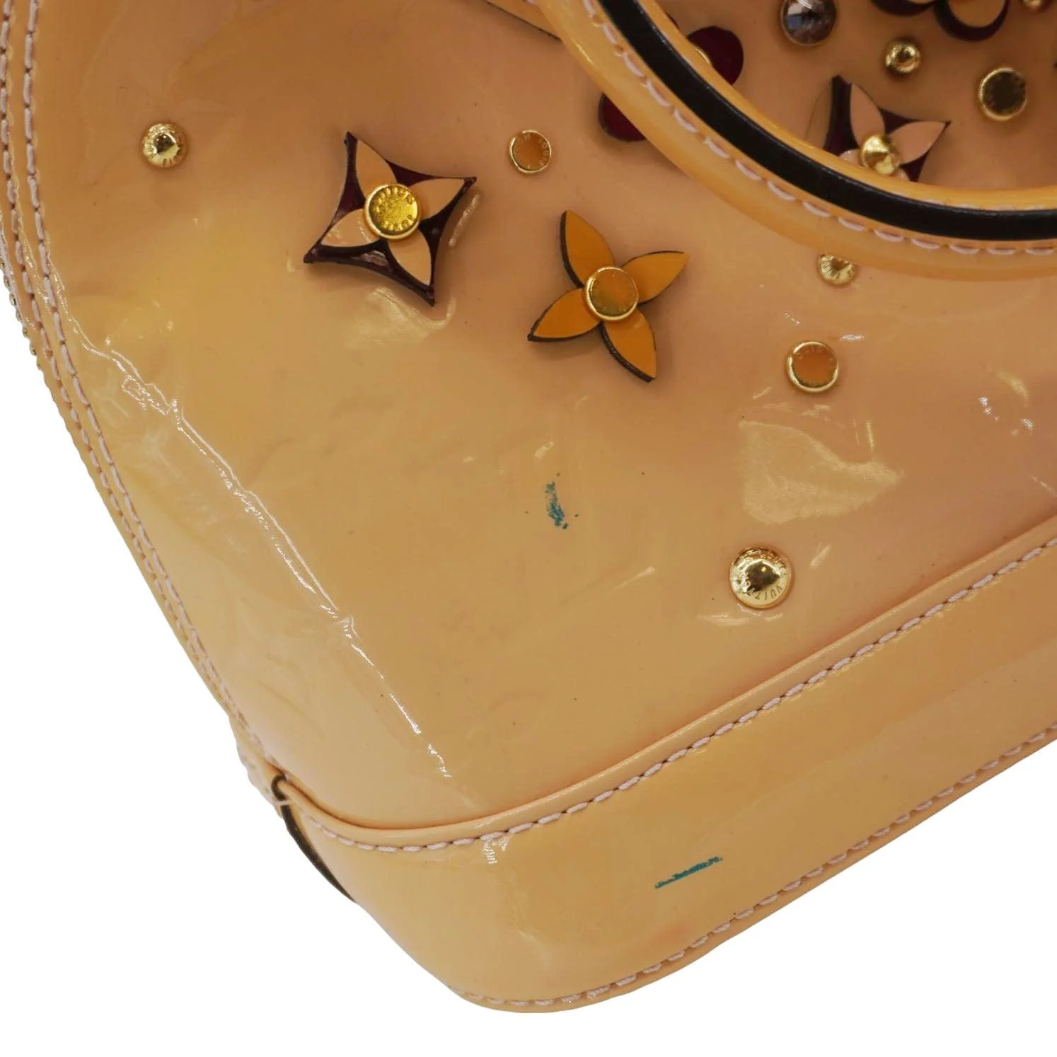 LOUIS VUITTON Alma BB Flowers Vernis Leather Satchel Bag Jaune Passion - Image 8