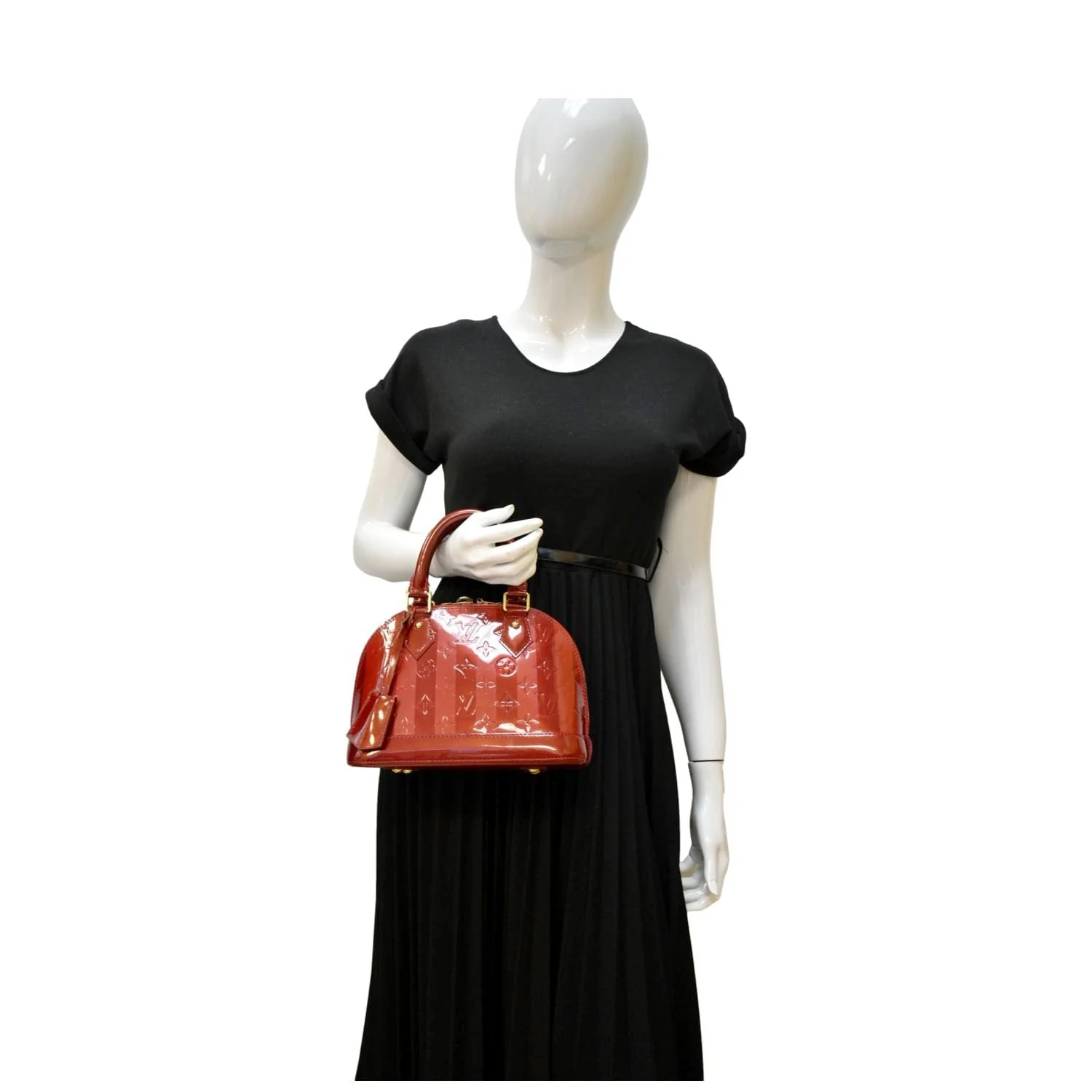LOUIS VUITTON Rayures Alma BB Vernis Leather Satchel Crossbody Bag Pomme D'Amour - Image 2