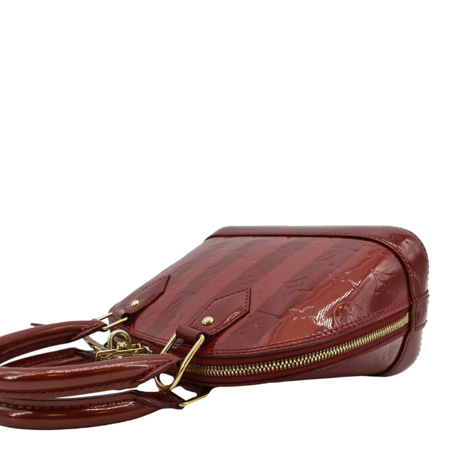 LOUIS VUITTON Rayures Alma BB Vernis Leather Satchel Crossbody Bag Pomme D'Amour - Image 9