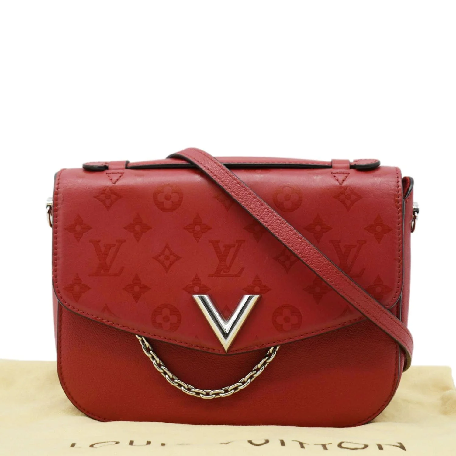 LOUIS VUITTON Very Monogram Leather Messenger Bag Red - Image 2
