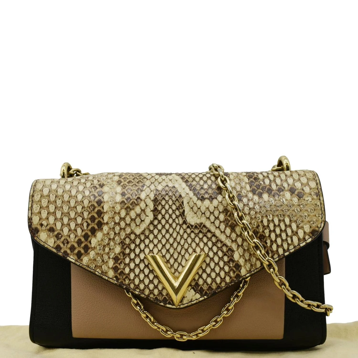 LOUIS VUITTON Very Python Leather Chain Crossbody Bag Black - Image 3