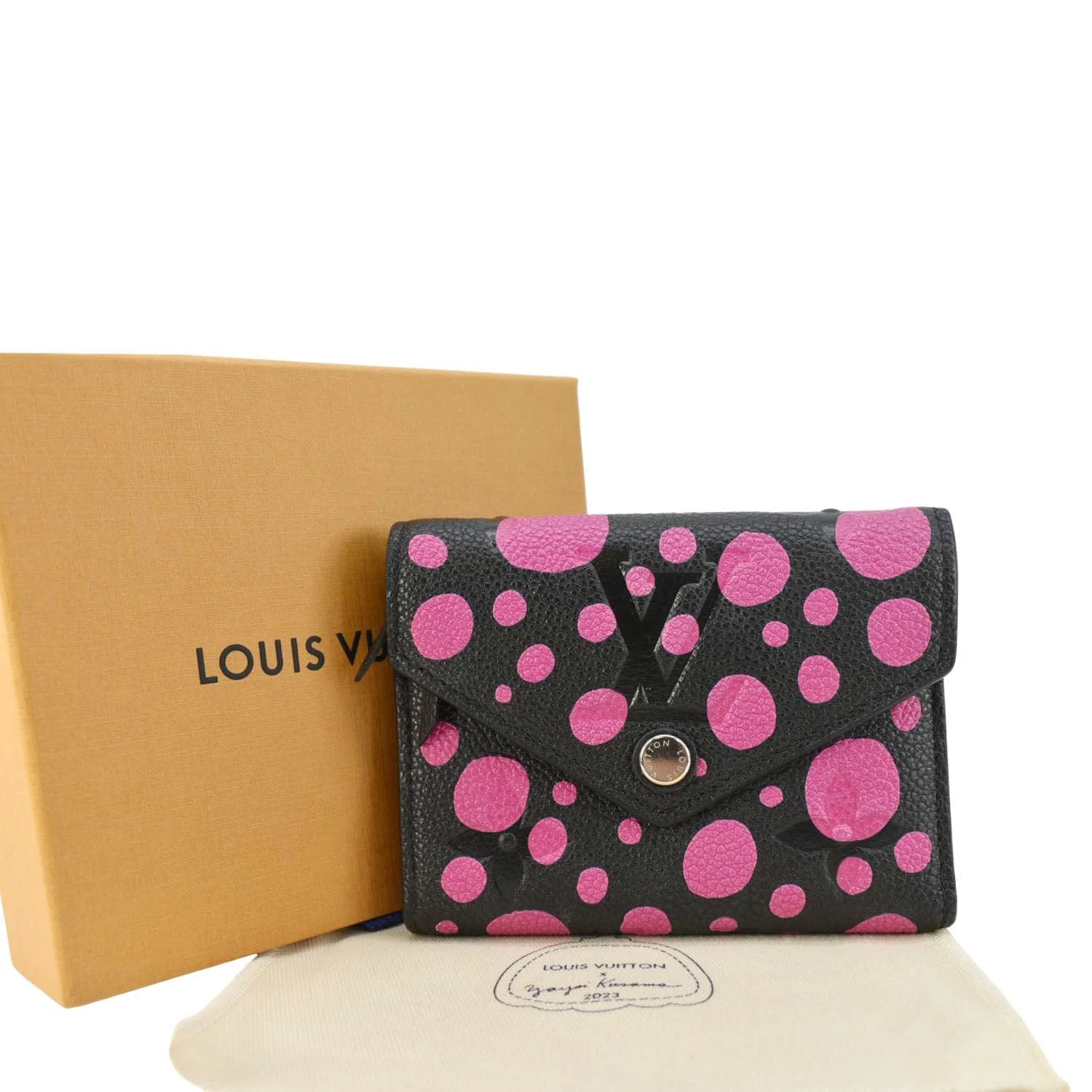 LOUIS VUITTON LV X YK Victorine Polka Dot Monogram Empreinte Leather Wallet Fuchsia - Image 2