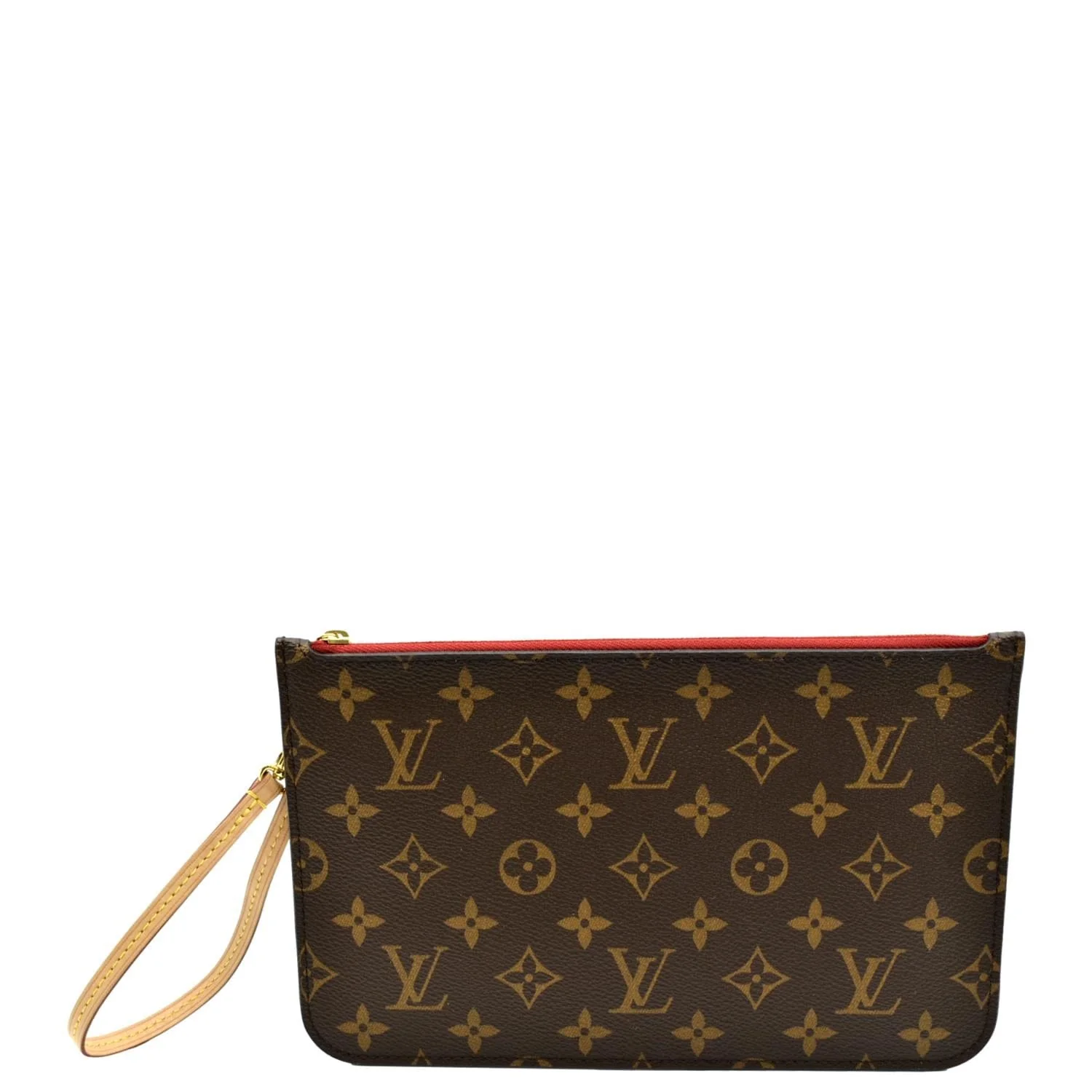 LOUIS VUITTON Neverfull Monogram Canvas Pochette Wristlet Pouch Cerise