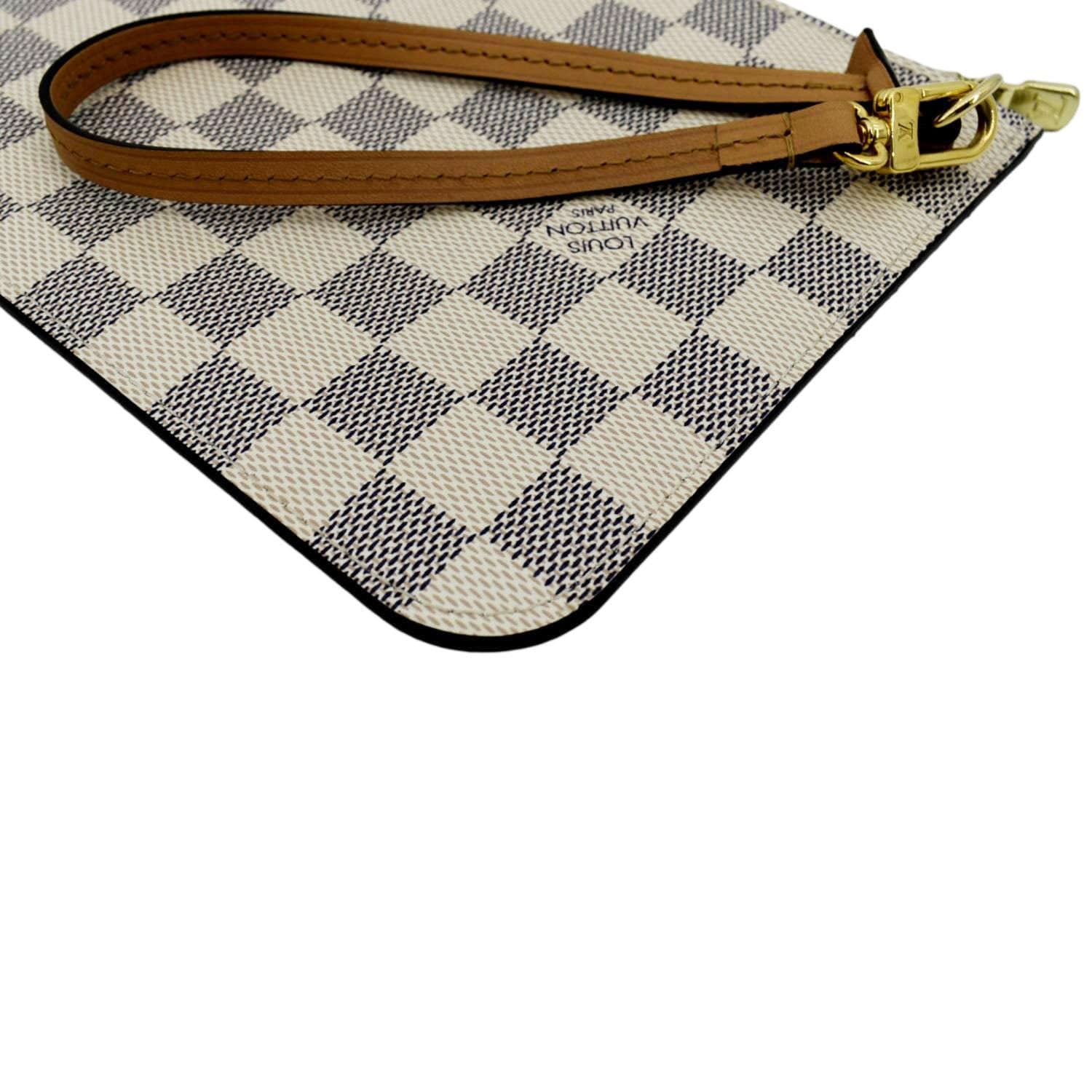 LOUIS VUITTON Neverfull GM Damier Azur Pochette Wristlet Pouch White - Image 7