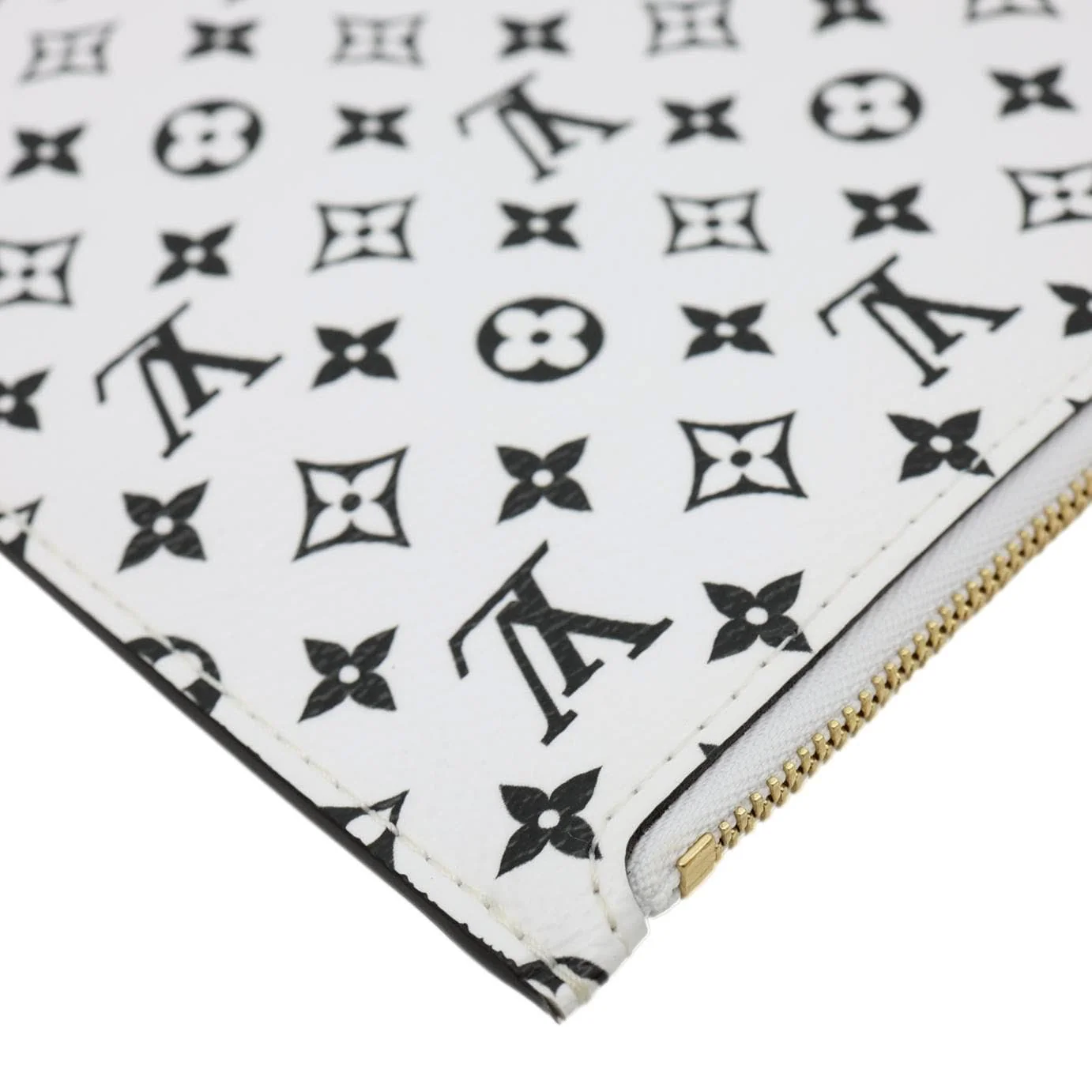 LOUIS VUITTON Neverfull MM Pochette Monogram Canvas Wristlet White - Image 6