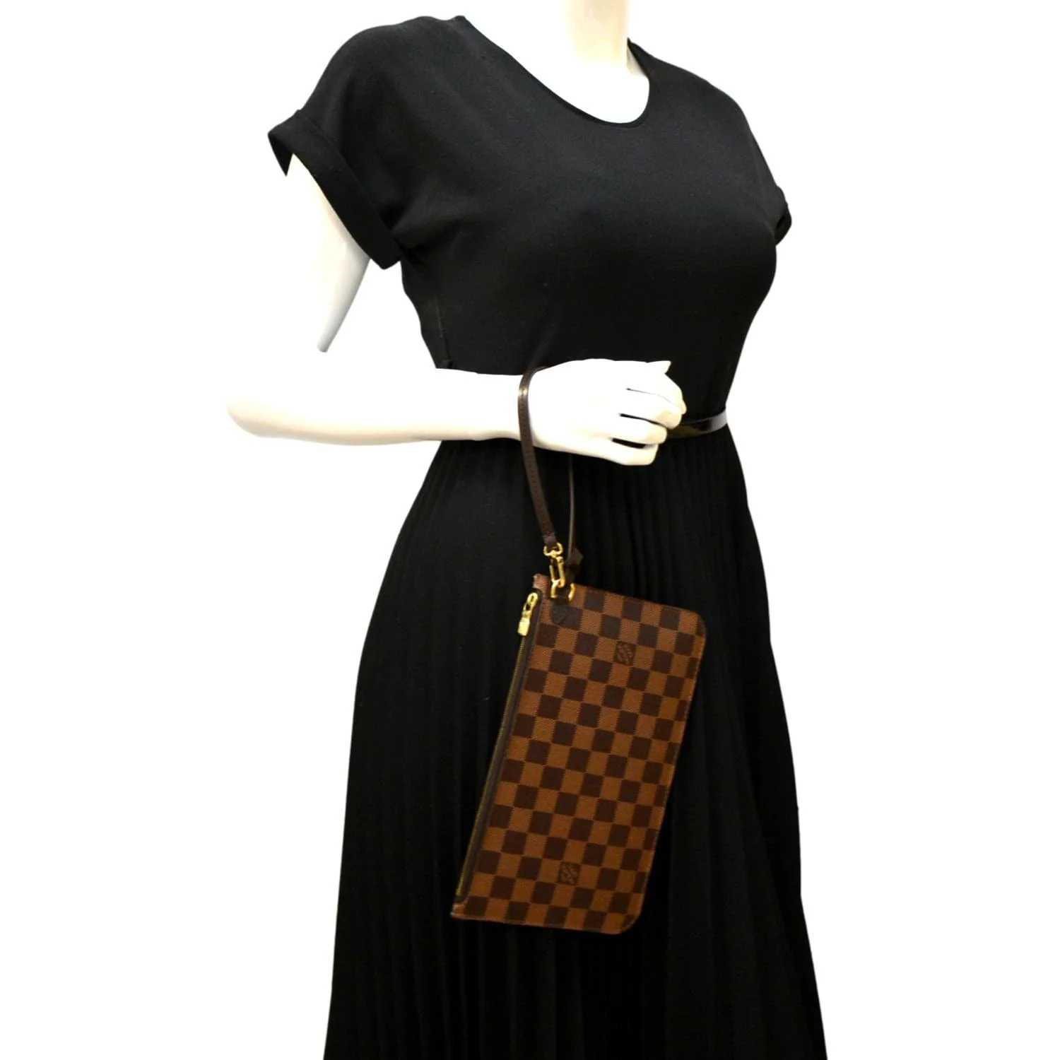 LOUIS VUITTON Neverfull Damier Ebene Pochette Wristlet Pouch Brown - Image 2