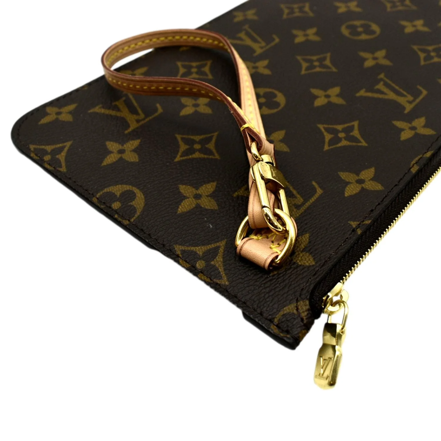 LOUIS VUITTON Neverfull Monogram Canvas Pochette Wristlet Pouch Brown - Image 4