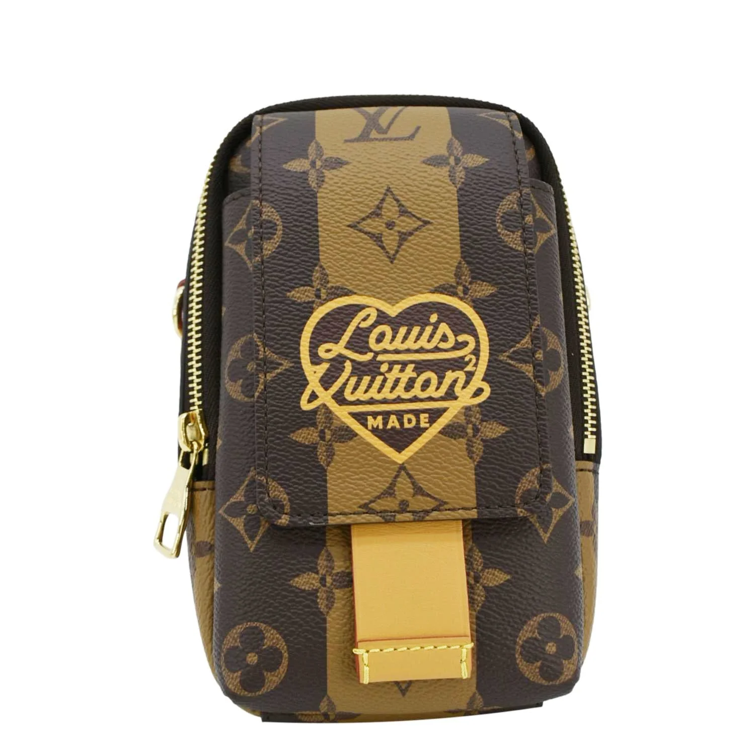 LOUIS VUITTON x Nigo Double Flap Reverse Monogram Canvas Phone Pouch Brown - Image 5